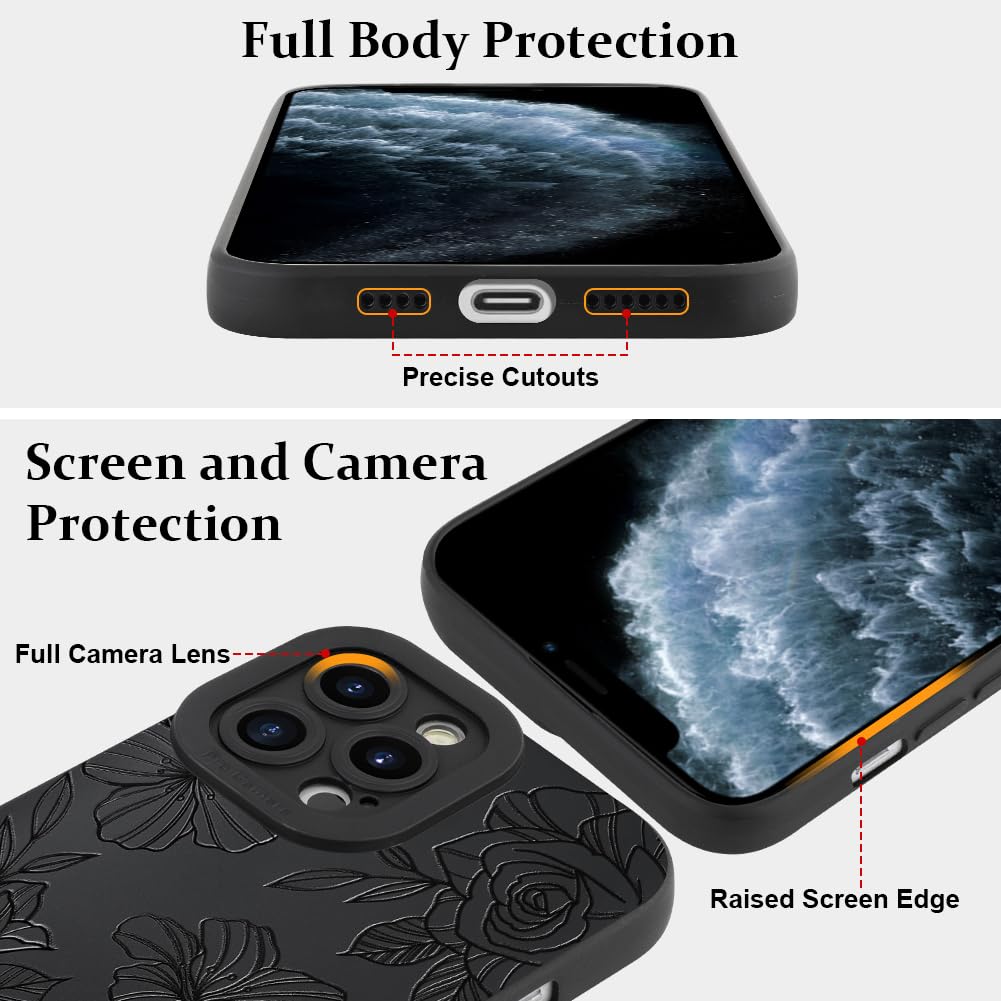 Lsl Case For Iphone 11 Pro Max Black Floral Flower Pattern Print Case Soft Tpu Full Camera Lens Anti Drop Anti Scratch Shockproo