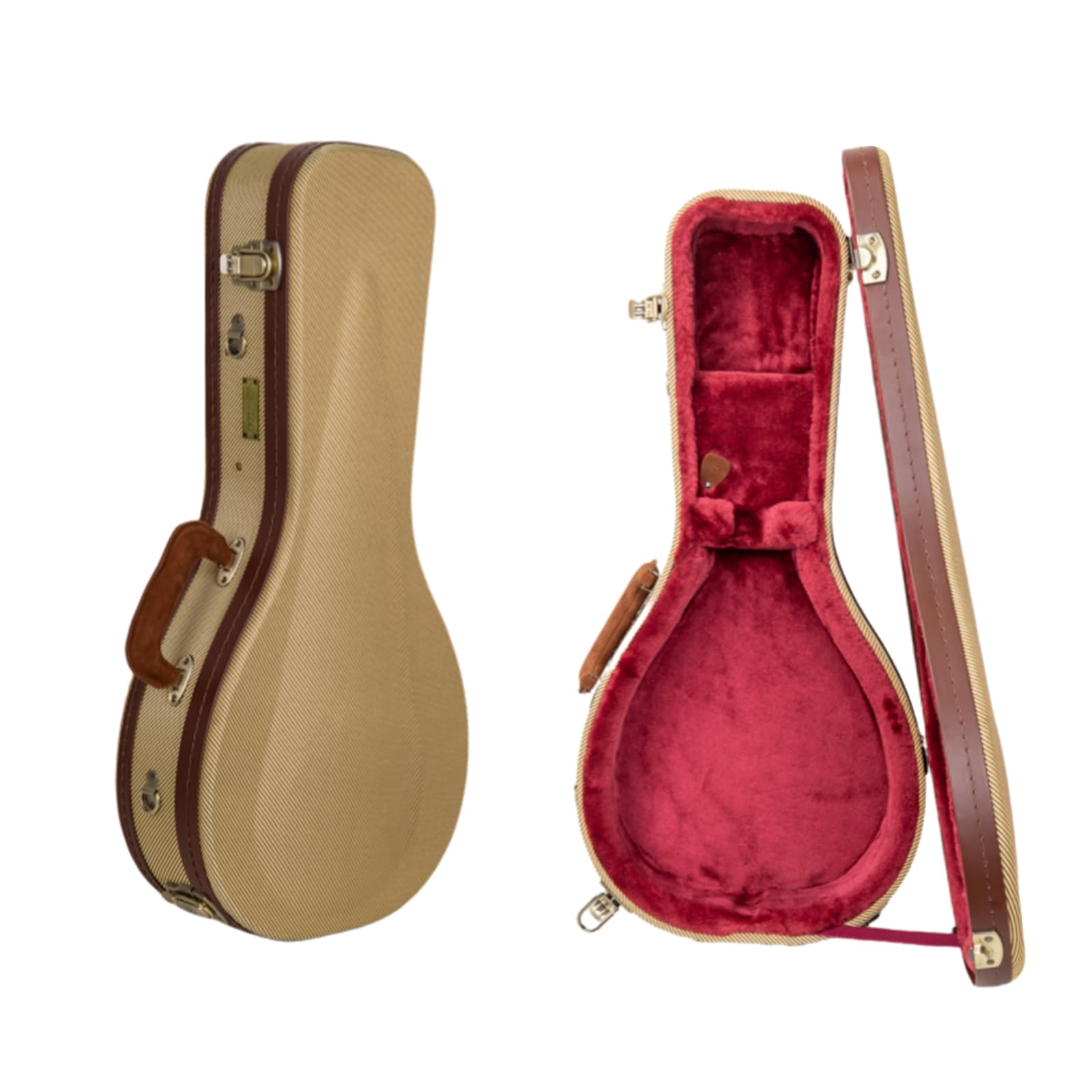Crossrock Master Series A-Style Mandolin Case | Classic Fabric Tweed Exterior, Re-Engineered Wooden Shell, Leather Handle, Backp