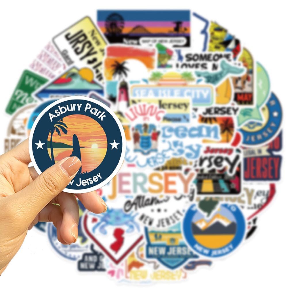 New Jersey Stickers |50Pcs New Jersey Waterproof Vinyl Decals For Water Bottles Laptop Luggage Cup Mobile Phone Computer Skatebo
