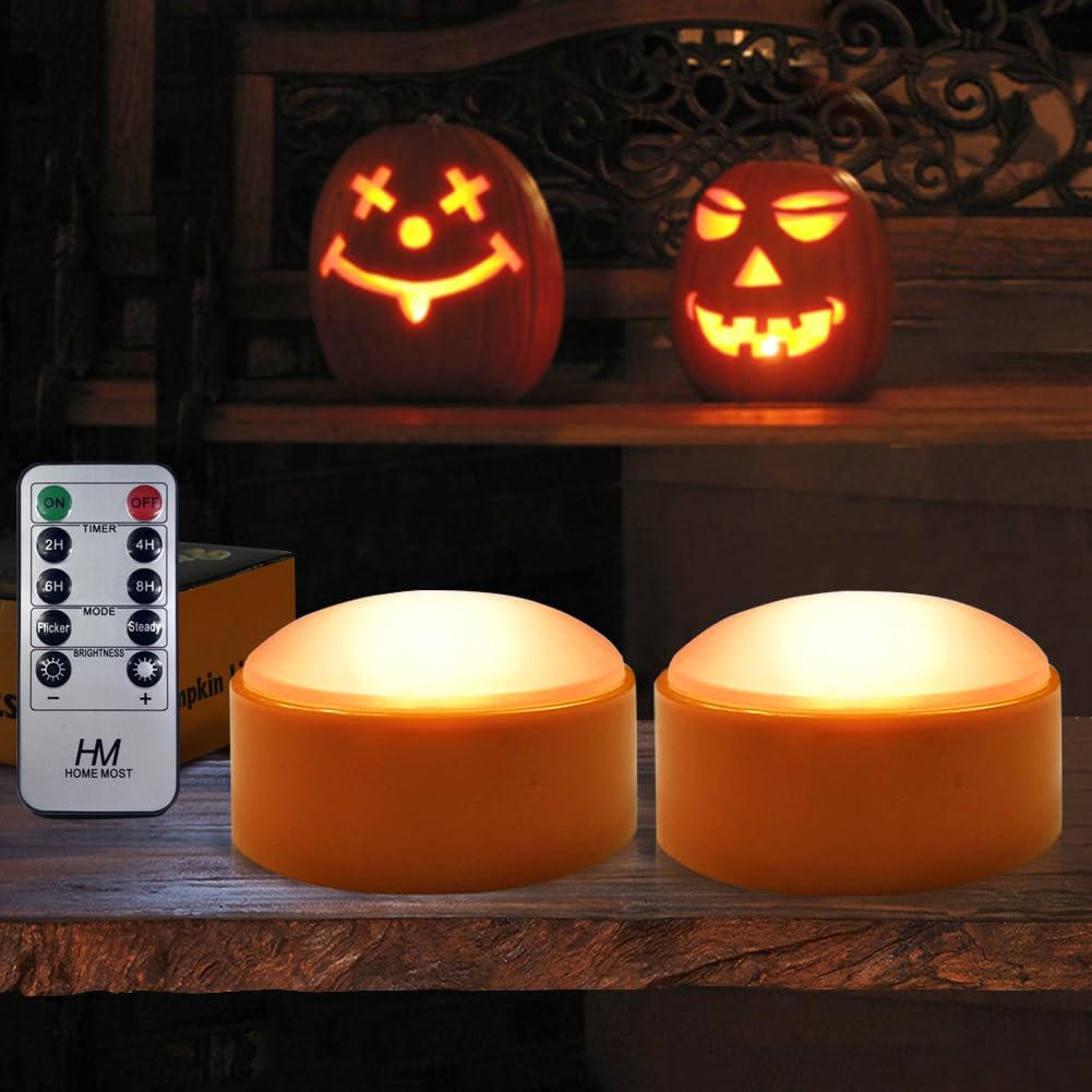 Home Most 2 Pack Halloween Pumpkin Lights With Remote/Timer   Orange Pumpkin Lights Led Battery Operated Halloween Decor   Hallo