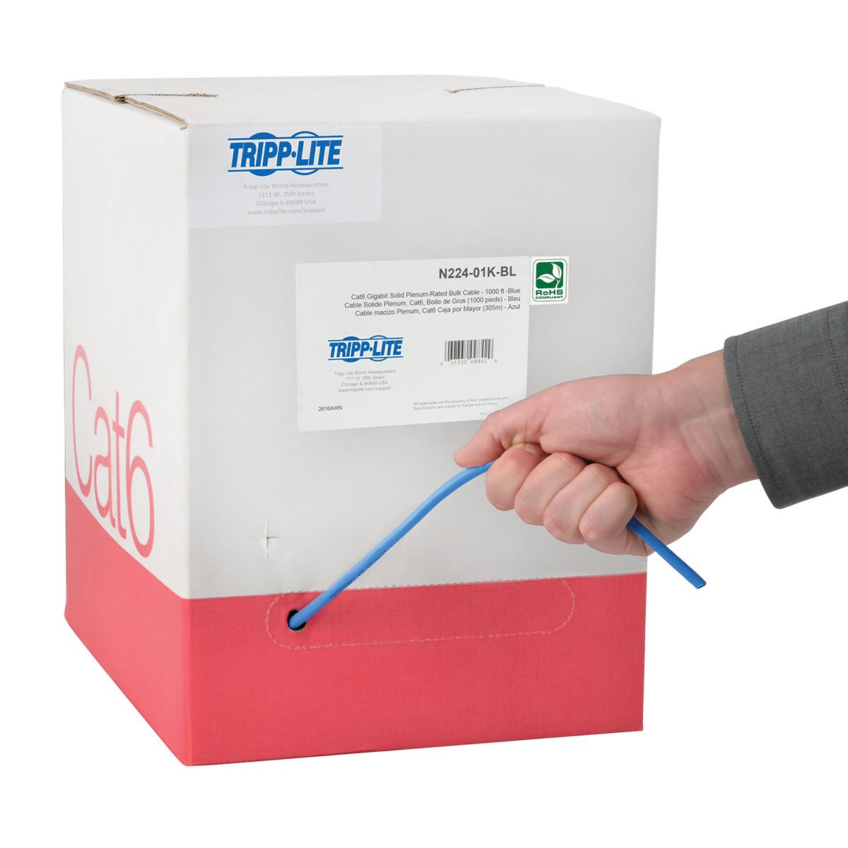 Tripp Lite Cat6 Bulk Solid Core Cable, Plenum Rated Pvc (Cmp), Gigabit, Blue, 1000' (N224 01K Bl)