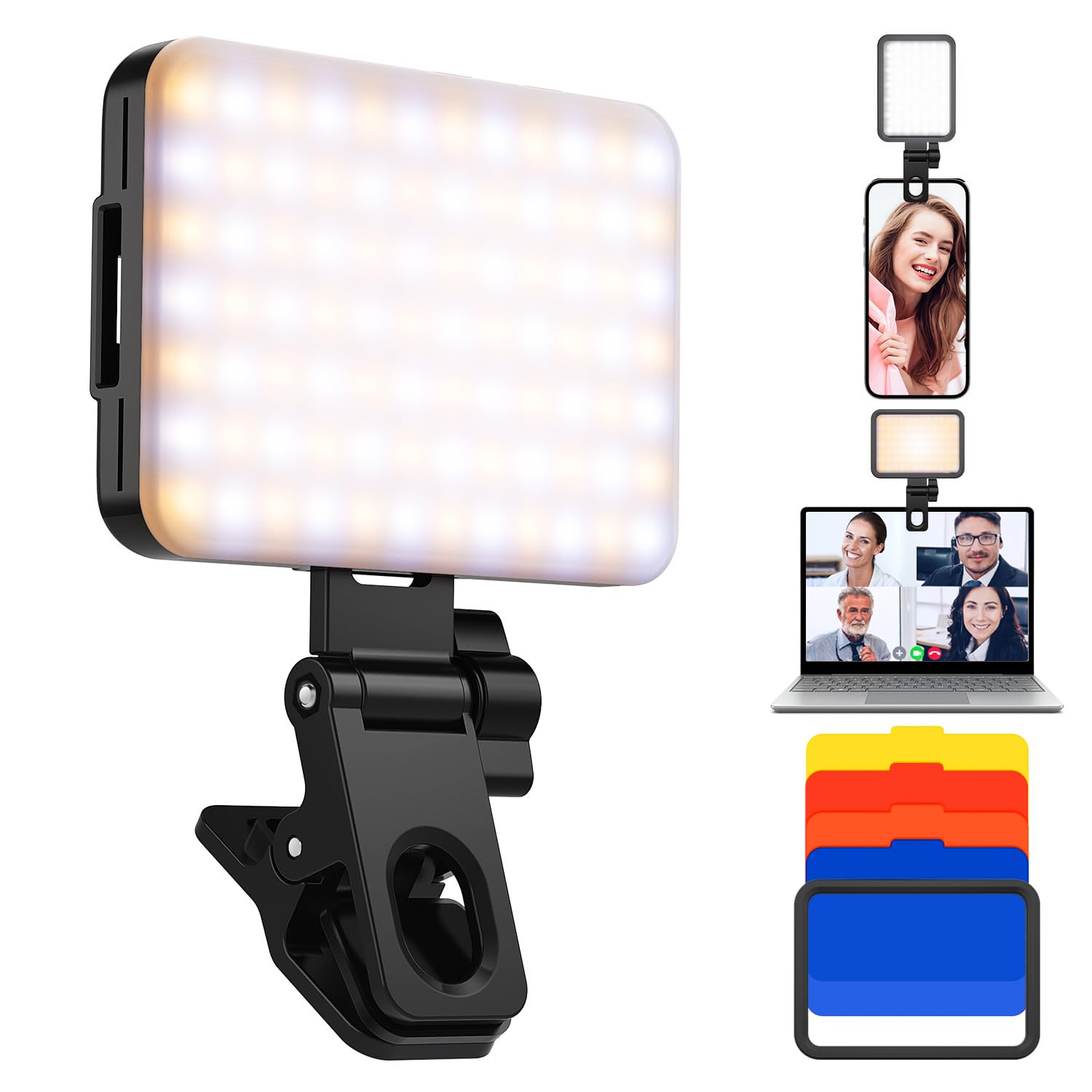 K&F Concept Led Video Light, Clip Fill Light With 4 Color Filter, 2000Mah Rechargeable Conference Light, Cri 95+, 3 Light Modes,