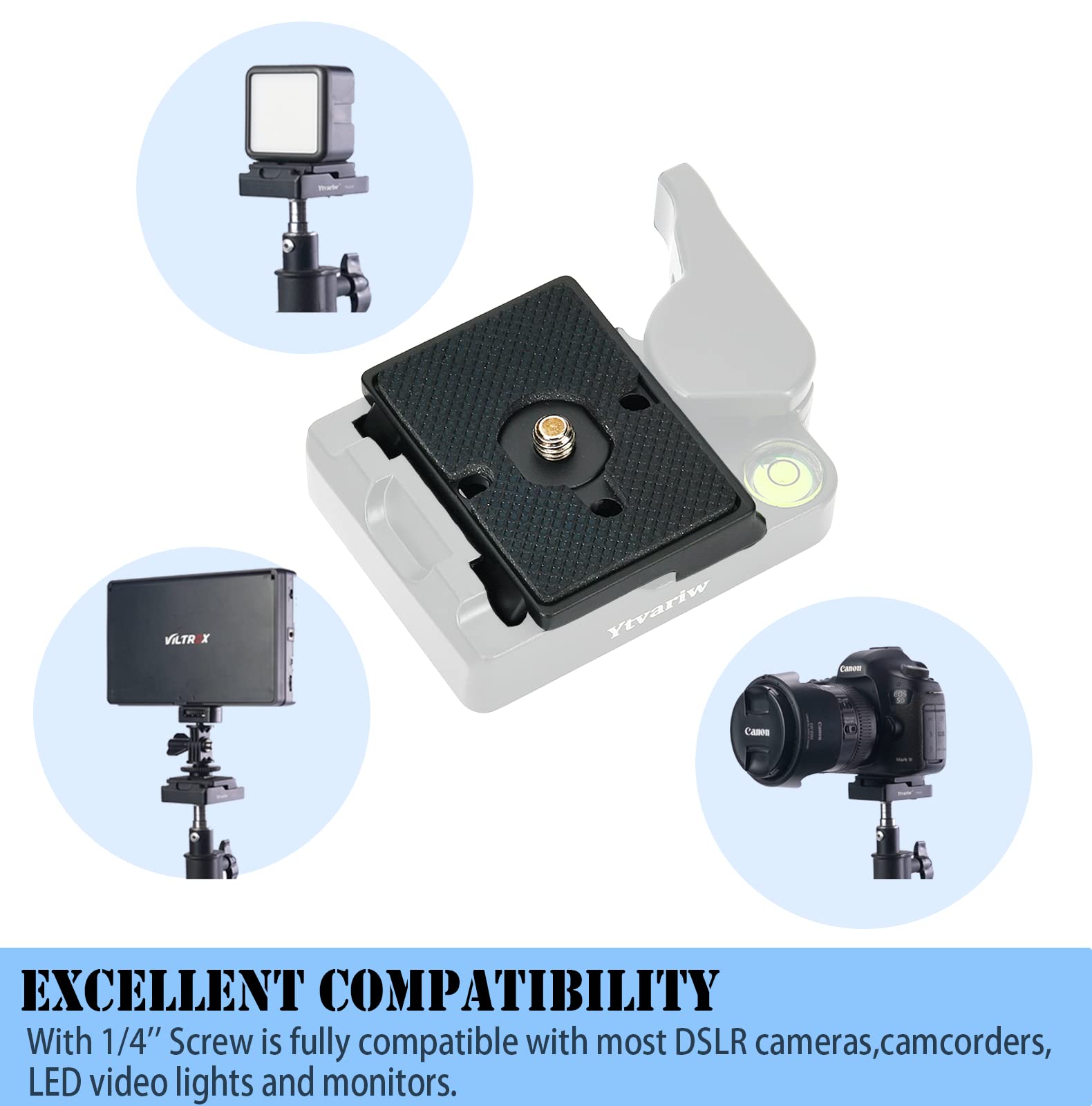 Ytvariw 323 Quick Release Plate 1/4'' Screw Tripod Camera Compatible For Manfrotto 200Pl 14 Rc2 Camera Tripod Ball Head 2Pcs,Bla