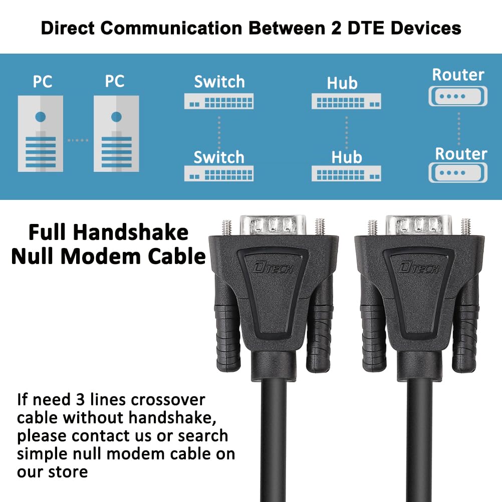 Dtech Db9 Rs232 Serial Cable Male To Female Null Modem Cord Full Handshaking 7 Wire Crossover For Data Communication Computer Sw