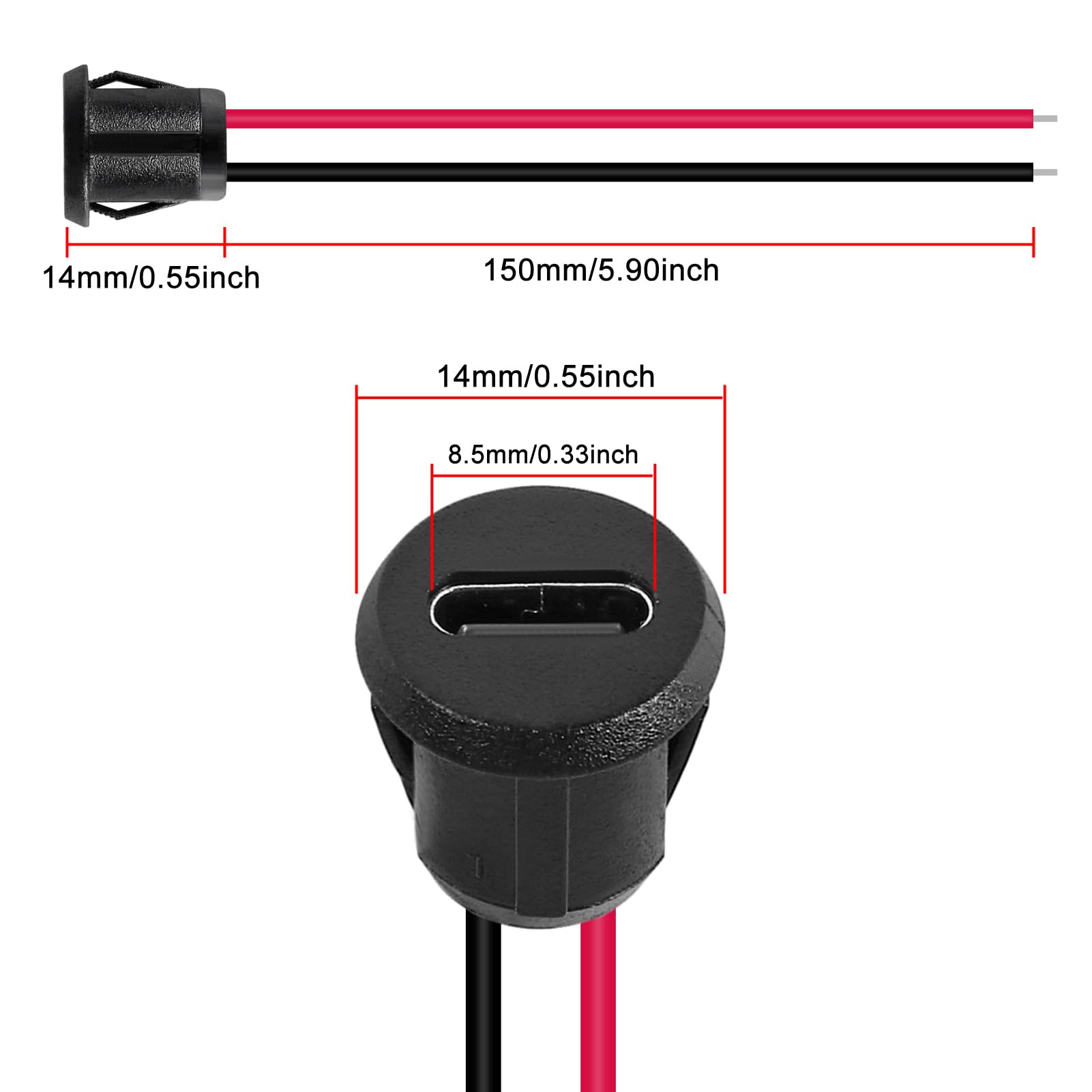 Xiitia 8Pcs Type C Female Chassis 2 Pin Type C Female Socket Connector Waterproof Jack Female Charging Port 3A Usb C Charger Plu