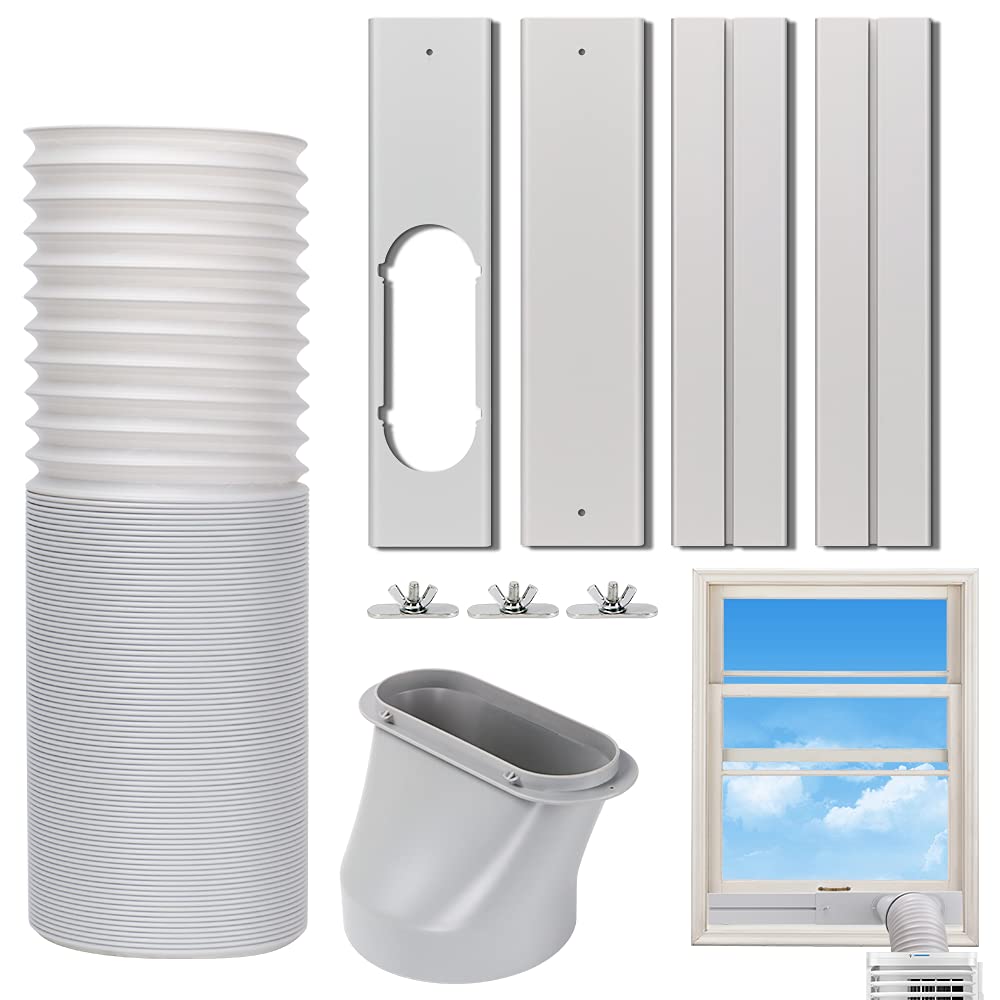 Kxuhivc Portable Air Conditioner Window Vent Kit, Adjustable Window Seal With 5.9 Inch Diameter, 59 Inch Length Exhaust Hose For A/C Unit Universal For Sliding Horizontal Or Vertical Window