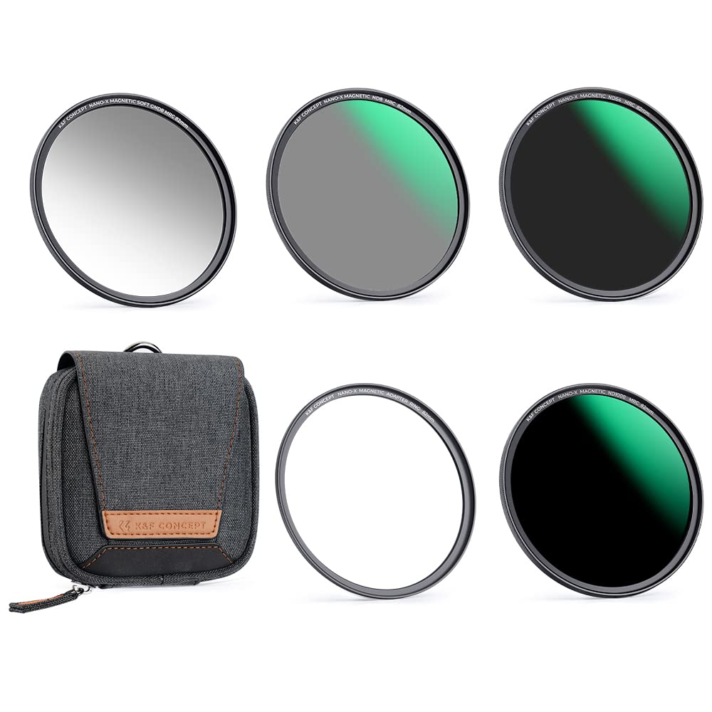 K&F Concept 43Mm Magnetic Gnd8 Nd8 Nd64 Nd1000 Magnetic Basic Ring Caemra Lens Filters Kit (5 Pack)  Optical Glass Neutral Densi