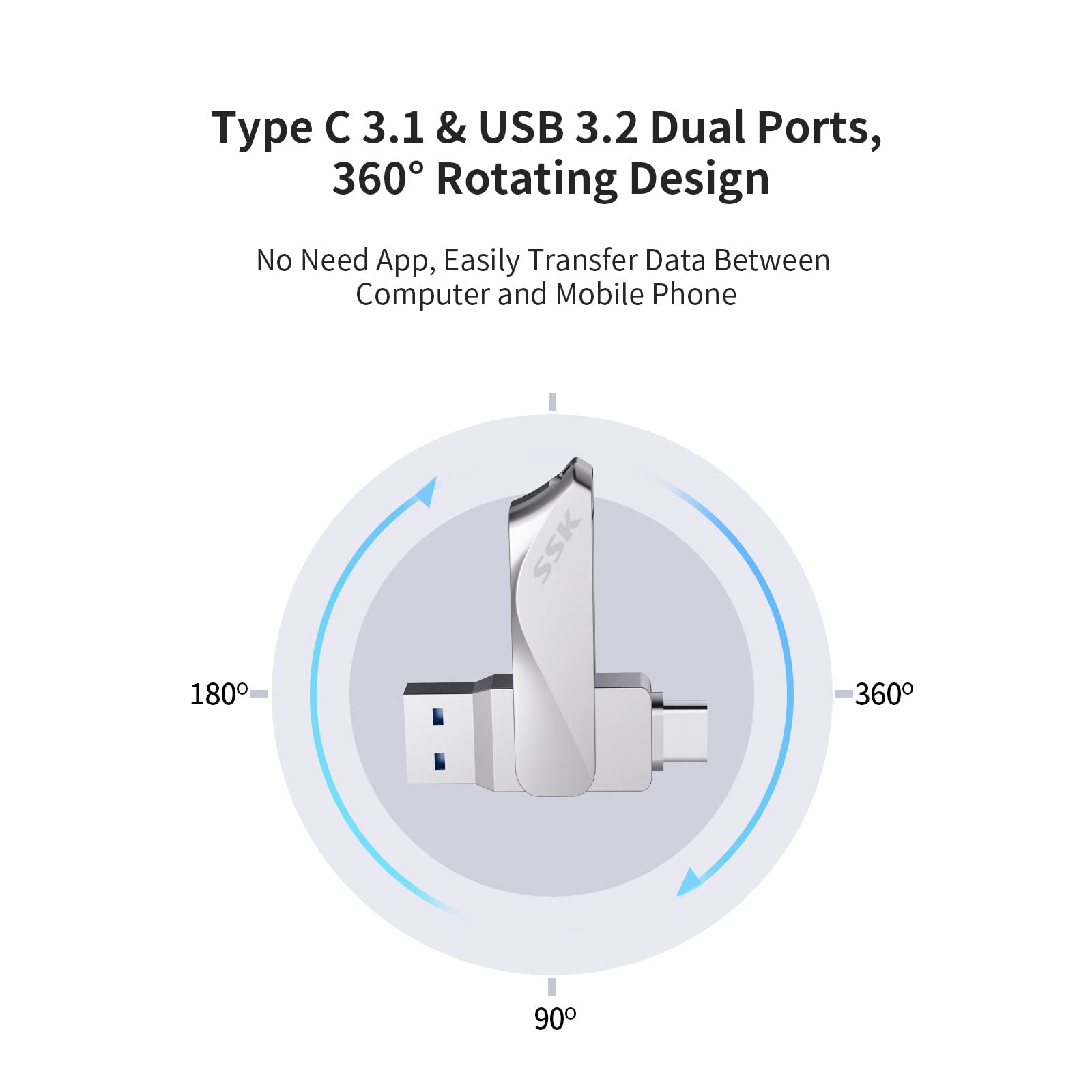 Ssk 256Gb Usb C Flash Drive Dual Drive 2 In 1 Otg Usb A 3.2 + Type C Memory Stick Thumb Drive, Thunderbolt Pendrive Up To 200Mb/S Transfer Speed Photo Stick For Android Phones/Tablets/Mac/Laptop