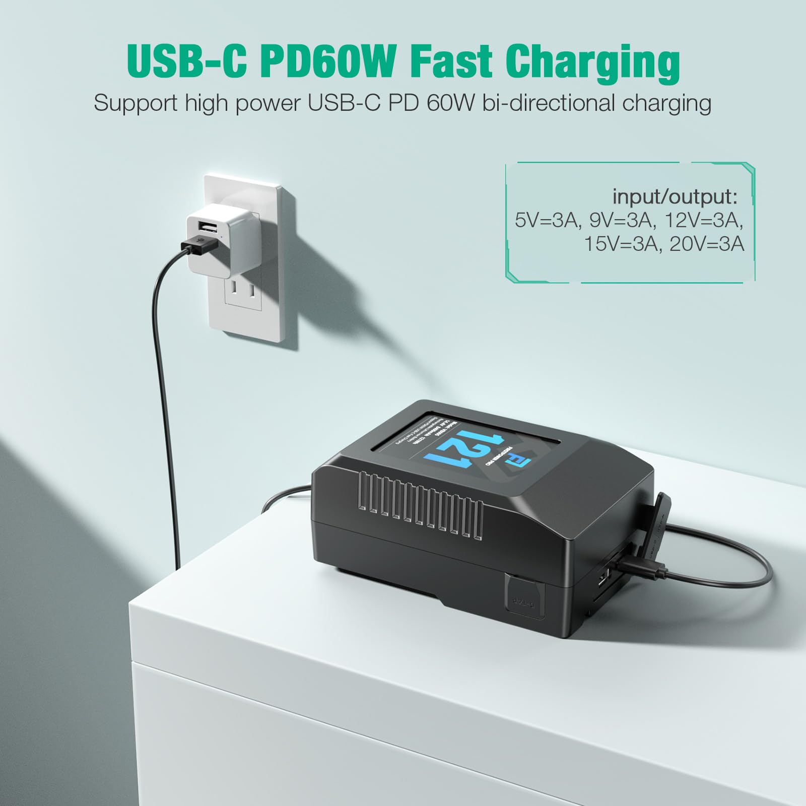 Firstpower V Mount/V Lock Battery, 121Wh(8400Mah, 14.4V) V Mount Battery Support Pd 60W Usb C Fast Charger, With D Tap, Usb A, U
