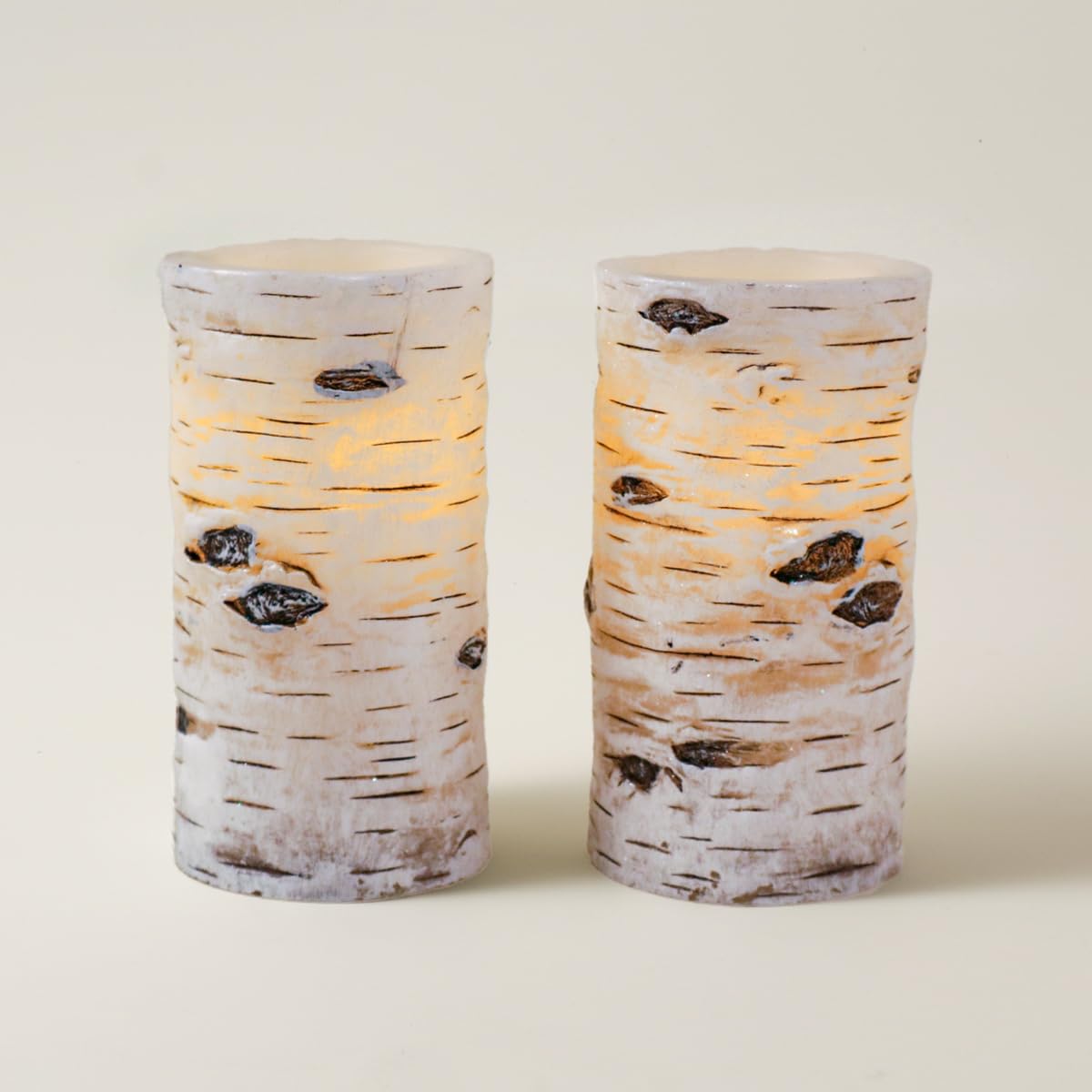 H-Blossom Flickering Flameless Candles Birch Bark Effect Battery Operated Real Wax Pillar Candles Led Candles With Cycling 5H Ti