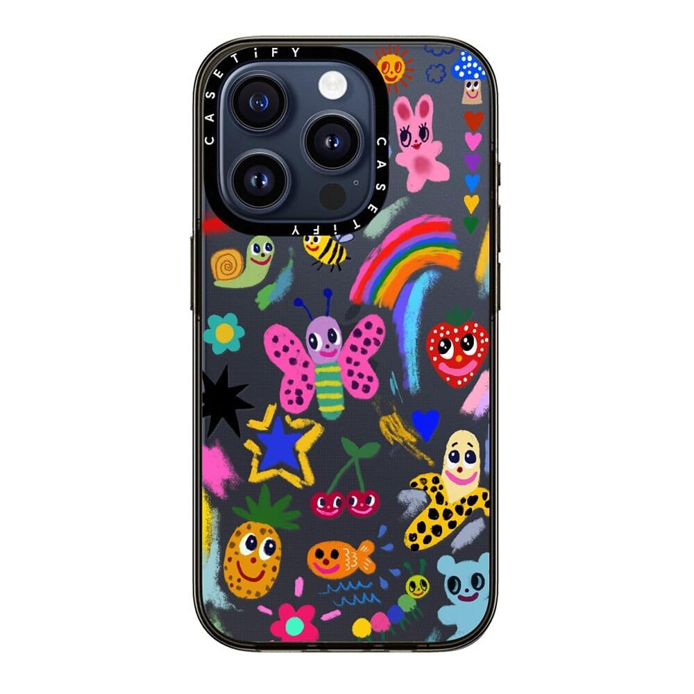 Casetify Compact Iphone 15 Pro Case [2X Military Grade Drop Tested / 4Ft Drop Protection]   Good Vibes   Clear Black