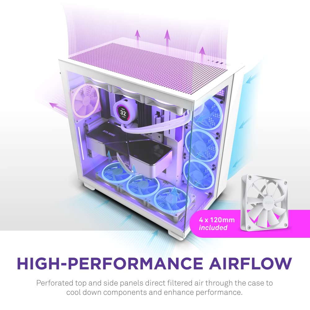 Nzxt H9 Flow Dual-Chamber Atx Mid-Tower Pc Gaming Case - High-Airflow Perforated Top Panel - Tempered Glass Front & Side Panels
