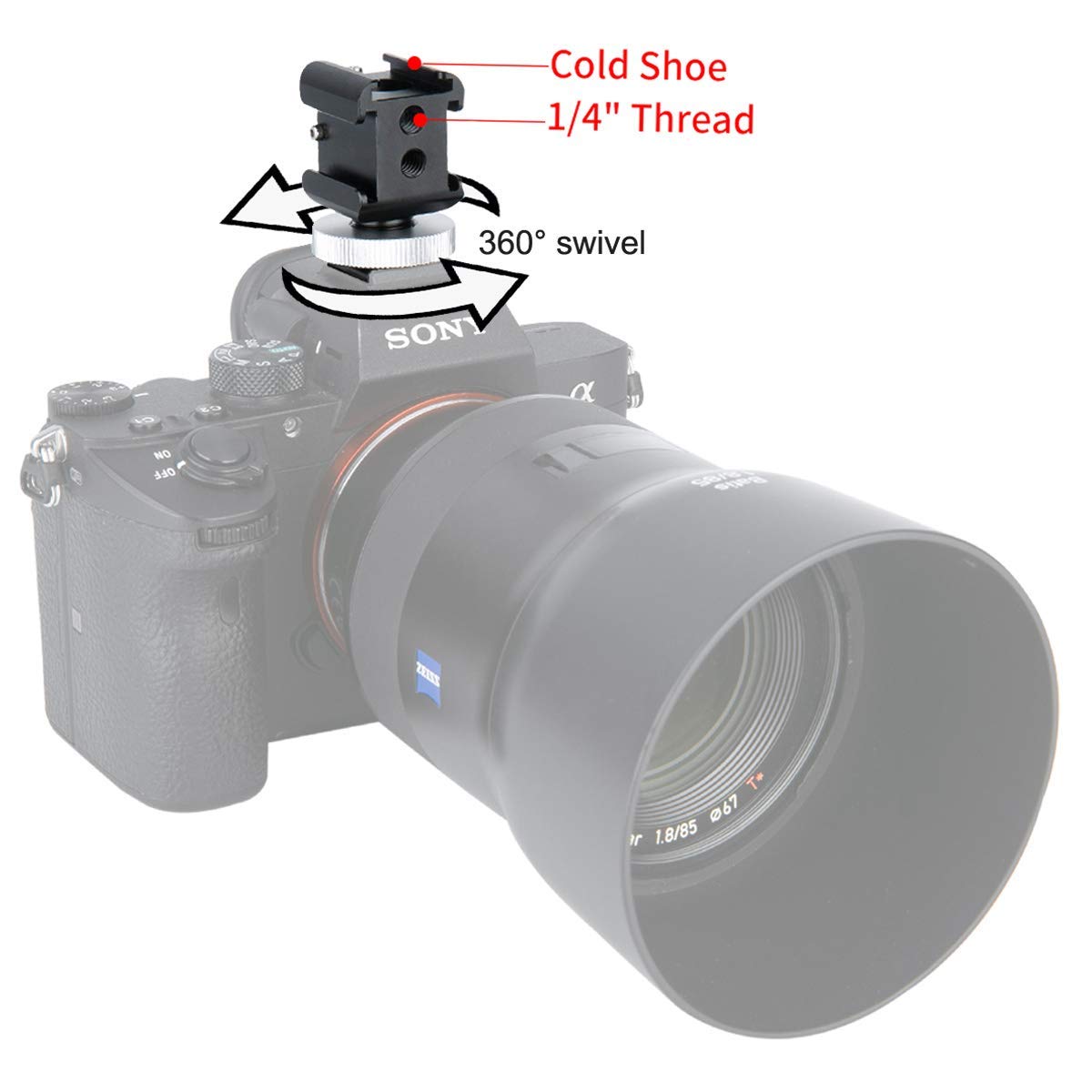 Niceyrig 3-Side Cold Shoe Mount 360 Degree Swivel With Triple Anti-Off Shoe Adapters, 1/4 Threads For Microphone, Flash Light, M