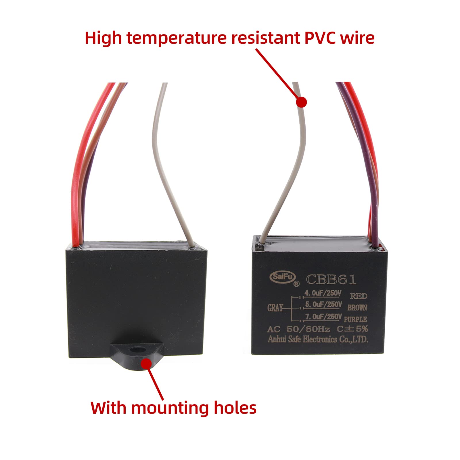 Akzytue Cbb61 Capacitor 4Uf+5Uf+7Uf 250V Ac Ceiling Fan 4 Wire 50/60Hz For Starting Electric Fan Generator Pump Motor