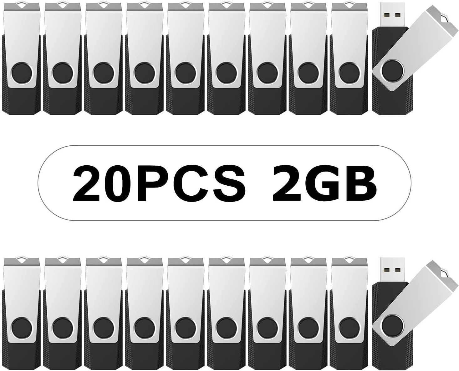 Topesel 20Pcs 2Gb Bulk Usb 2.0 Flash Drive Swivel Memory Stick Thumb Drives Pen Drive (2G, 20 Pack, Black)