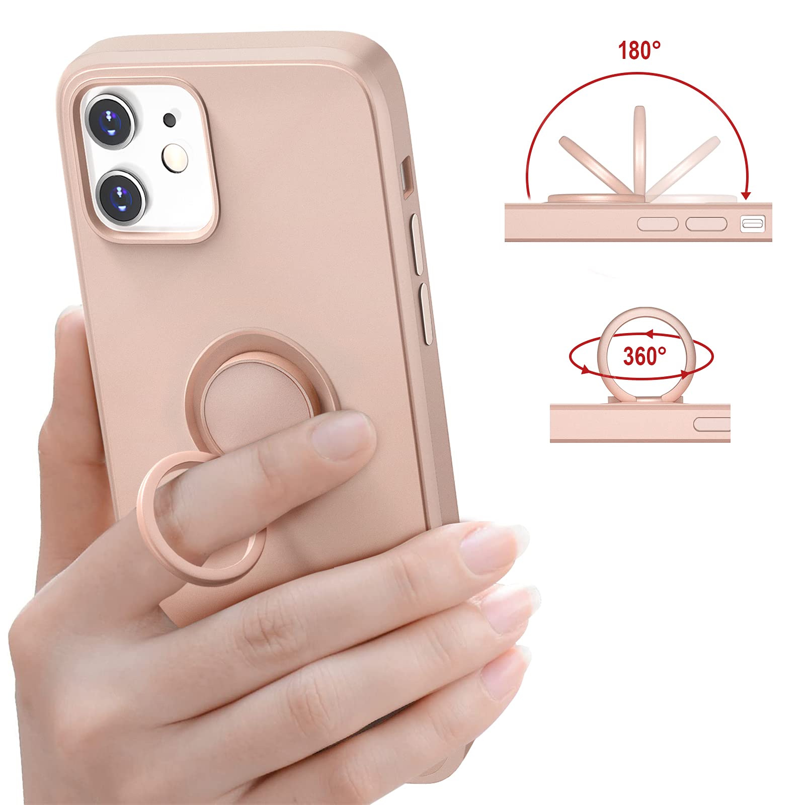 Hython Case For Iphone 12 Case & Iphone 12 Pro Case With Ring Stand, 360 Rotatable Ring Holder Magnetic Kickstand, Shockproof Ru