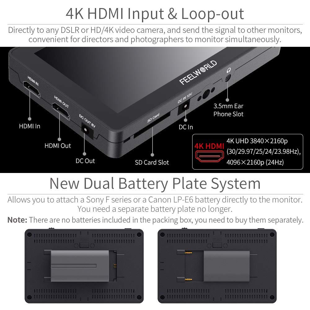 Feelworld F6 Plus+Battery + Charger +Carrying Case 6 Inch Touch Screen Dslr Camera Field Monitor With Hdr 3D Lut Small Full Hd 1