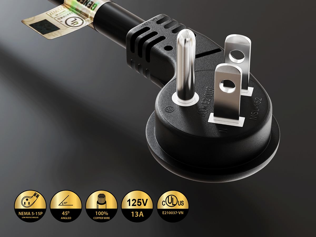 Cableleader 1Ft Ultra Low Profile Power Extension Cord Cable Nema 5 15P To Nema 5 15R, Ul Listed