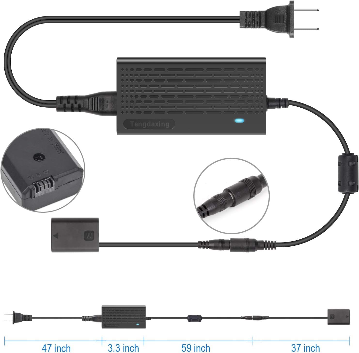Tengdaxing Ac Pw20 Continuous Power Adapter Np Fw50 Dummy Battery For Sony Alpha Zv E10, A5000, A5100, A6000, A6100, A6300, A6400, A6500, A7, A7 Ii, A7R, A7R Ii, A7S, A7S Ii, Rx10 Cameras