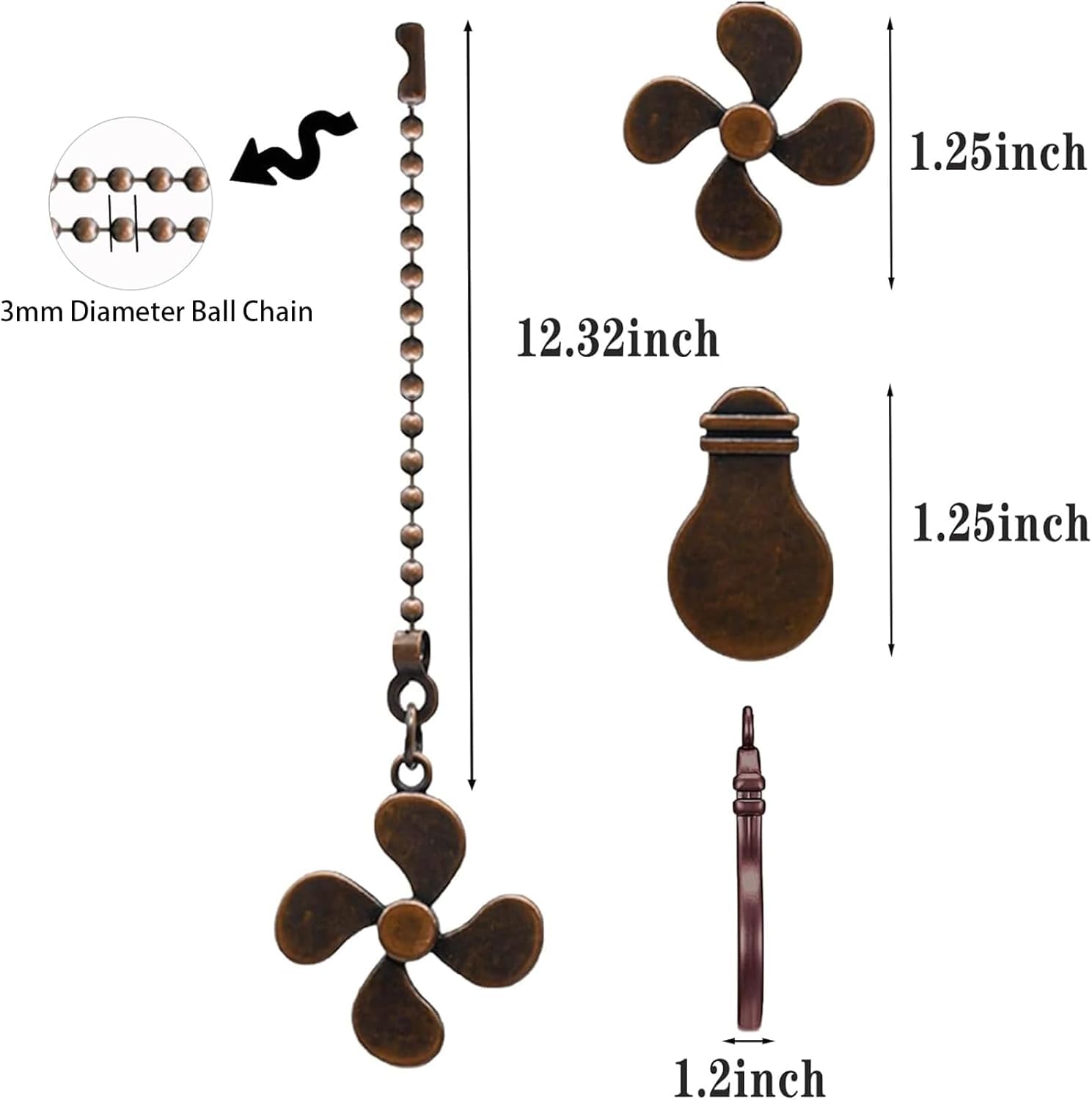 Sur Ciel 2Pcs Ceiling Fan Pull Chain, Ceiling Fan Pull Chain Extension, Fan Cord Extension Chain, Ceiling Fan Pulls, Pull Chains