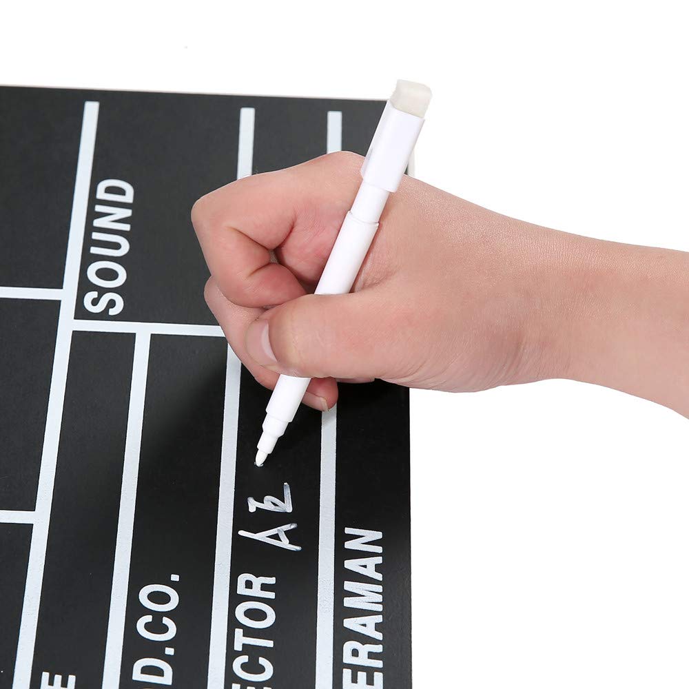 Movie Film Clap Board, Hollywood Clapper Board Wooden Film Movie Clapboard Accessory With Black & White, 12''X11'' Give Away Whi