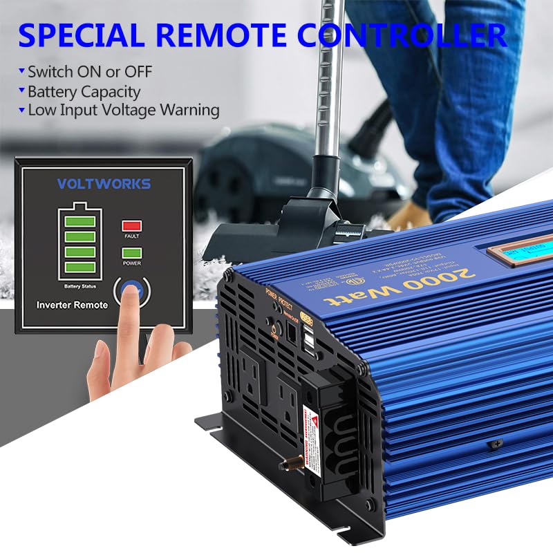 2000Watt Pure Sine Wave Power Inverter 12V DC to 110V 120V AC ETL UL458 ...