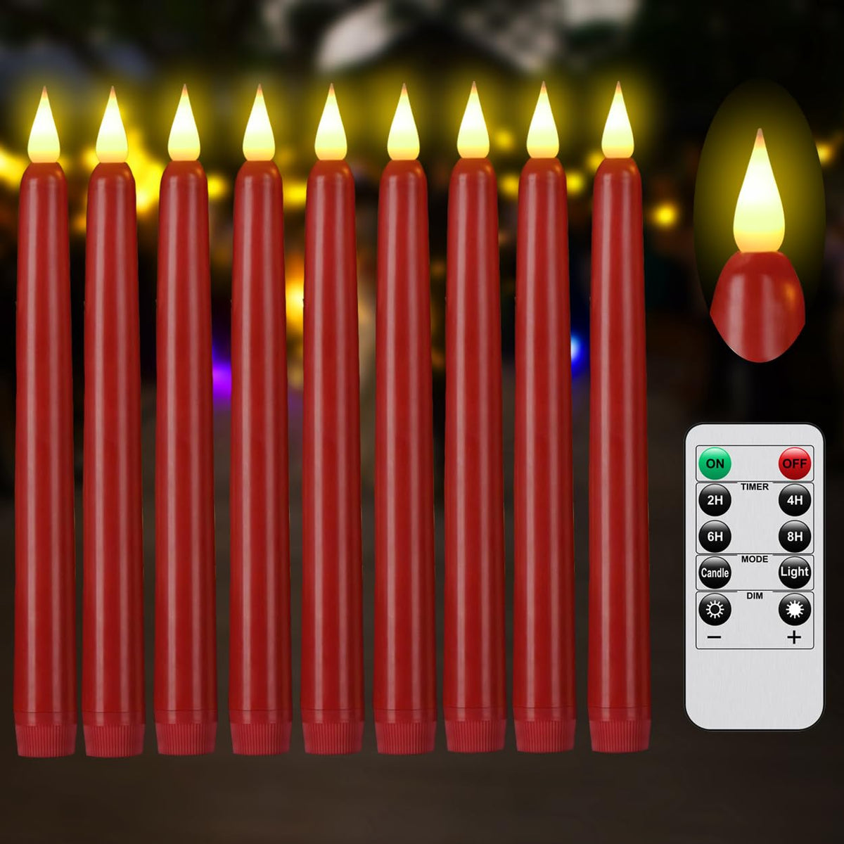Flameless Taper Candles With Remote Control And Timer, Battery Operated Led Candlesticks With Flickering 3D Flame, 9.6 Inches Pl