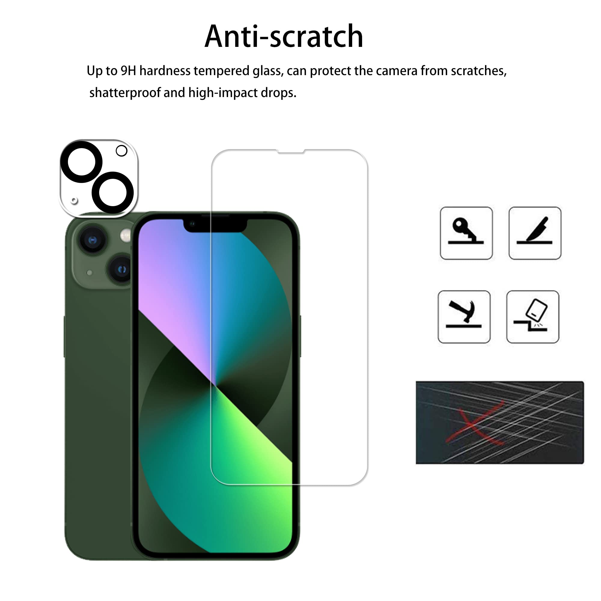 Hkkais Easy Alignment Frame Designed For Iphone 13 [6.1 Inch] Tempered Glass Screen Protector 2 Pack Camera Lens Protector Film