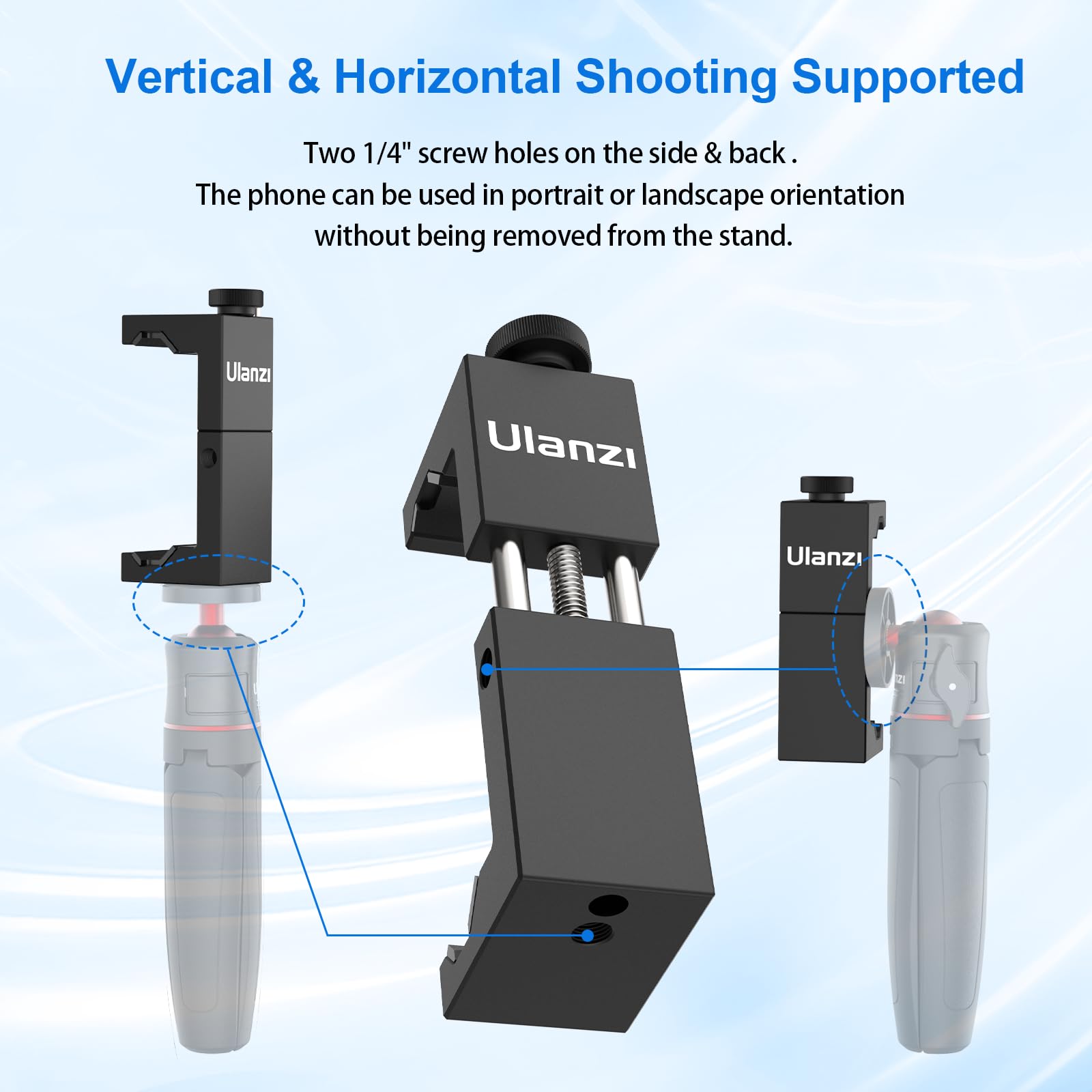 Ulanzi St 02S Aluminum Phone Tripod Mount W Cold Shoe Mount, Support Vertical And Horizontal, Universal Metal Adjustable Clamp F