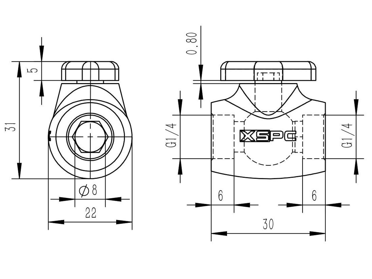 Xspc G1/4'' Ball Valve, Matte Black