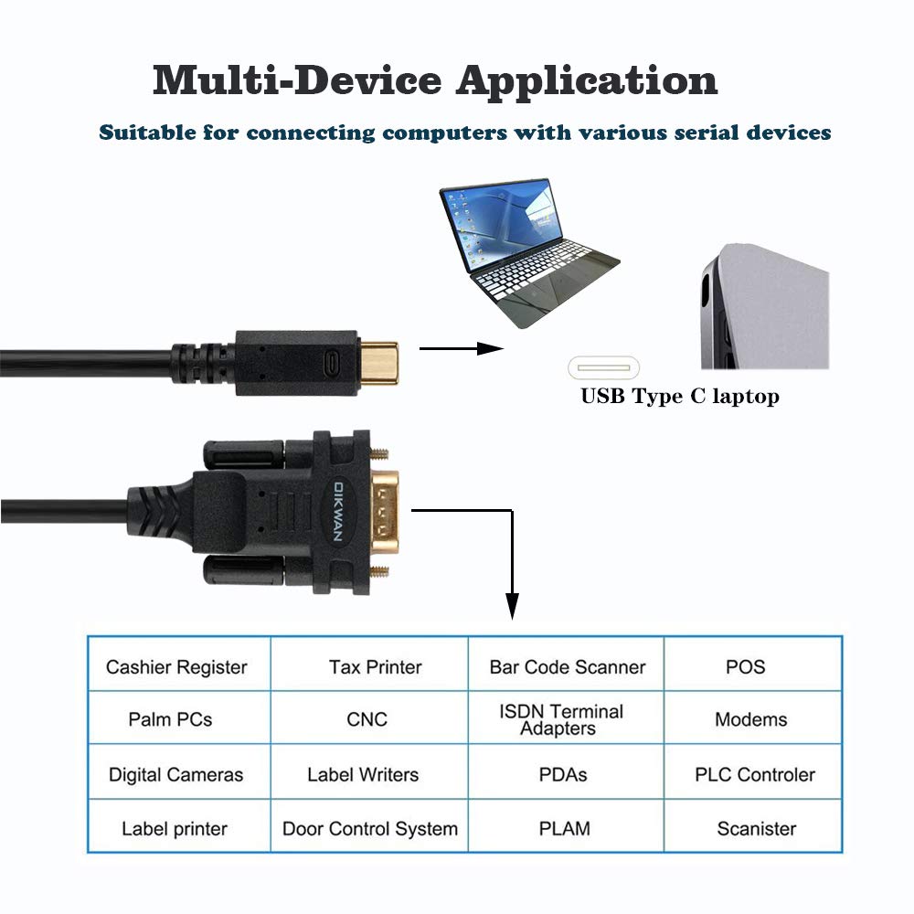Oikwan Usb Cto Rs232 Db9 Serial Cable Male Converter Adapter With Ftdi Chipset For Windows 11,10, 8.1, 8, 7, Vista, Xp, 2000, Linux And Mac Os X 10.6 (10Ft)