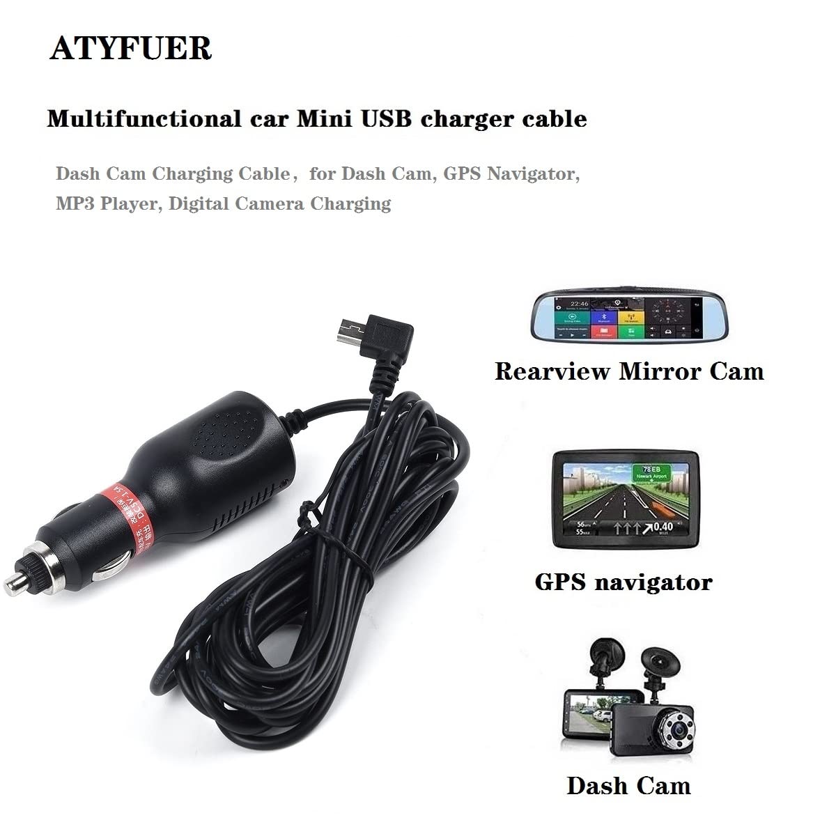 Dash Cam Charger Cable Gps Navigator Power Cord For Dash Cam Gps Mp3 Player Gps Navigator Charging For 12V Car And 24V Truck Car