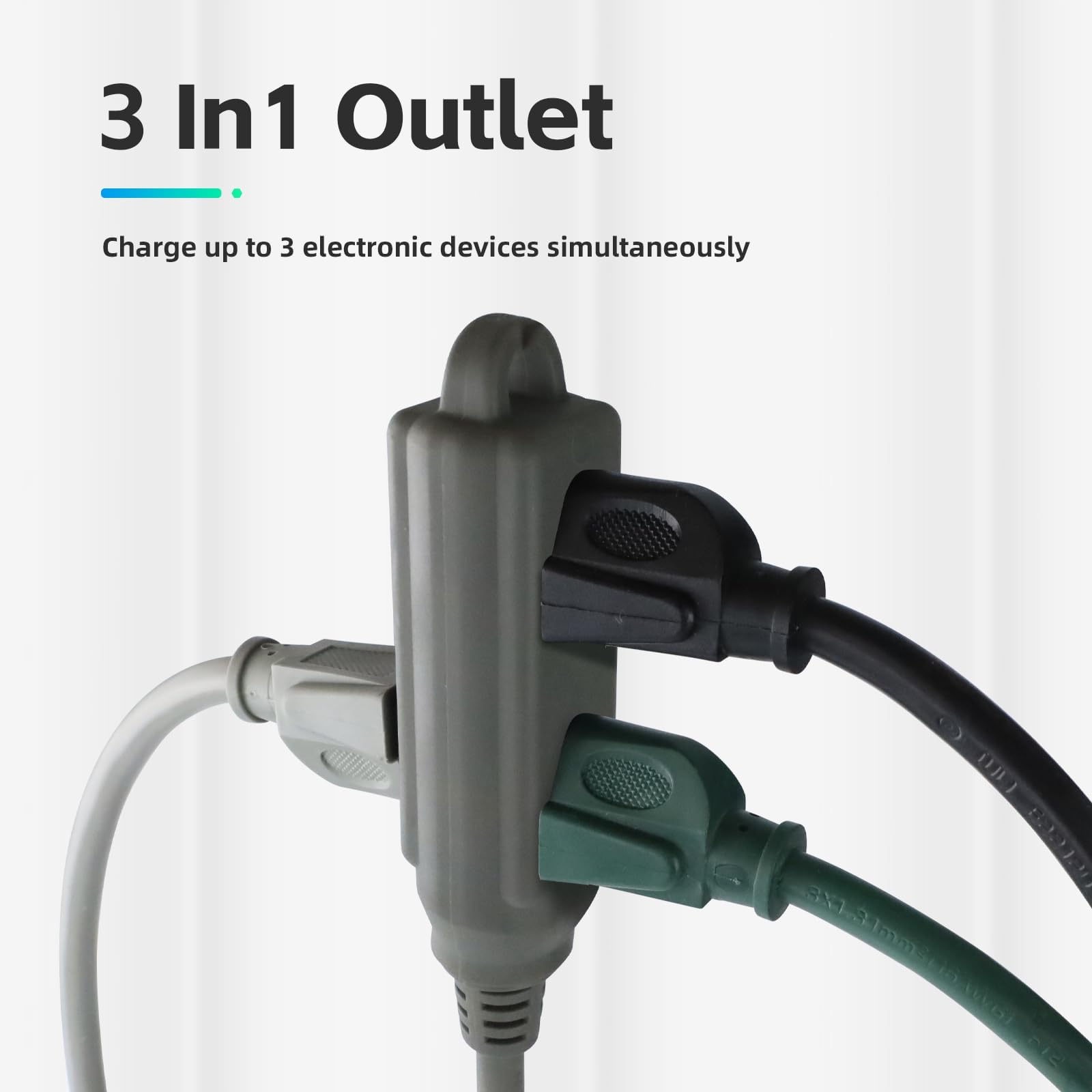 Ep Low Profile 15 Ft Flat Plug Extension Cord   16 Awg 3 Prong Grounded Cable With 3 Outlets, Perfect For Indoor Use, Grey, Ul L