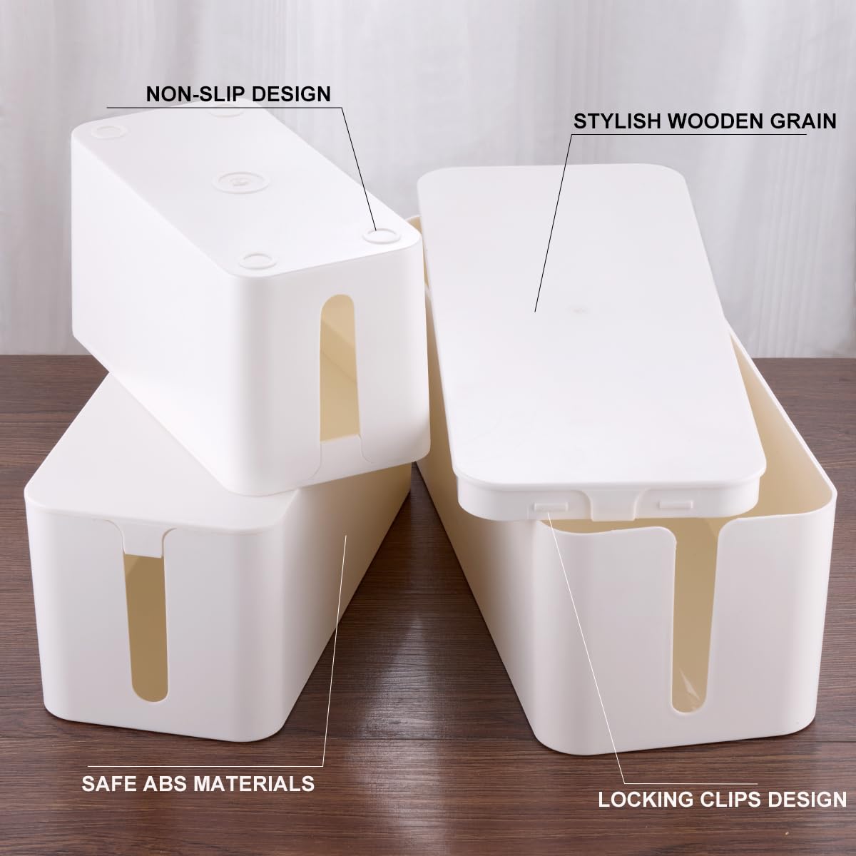 3 Pack Cable Management Box With 18 Pcs Cable Management Set   Large & Medium & Small Cable Organizer Box To Hide Wires & Power