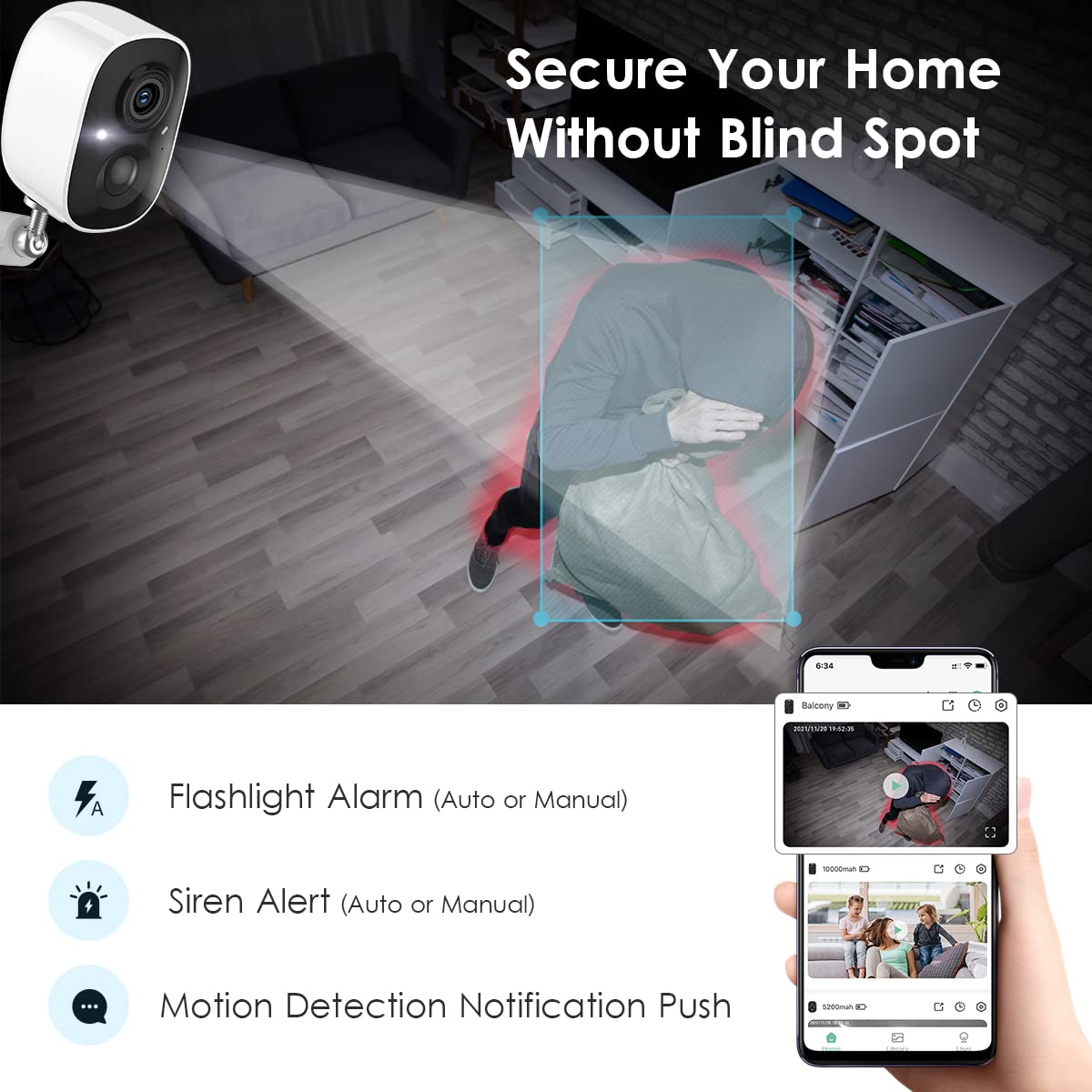 GMK Wireless Security Cameras, 1080P Color Night Vision, AI Motion Detection, 2-Pack, Battery Powered, IP65 Weatherproof, 2-Way Talk