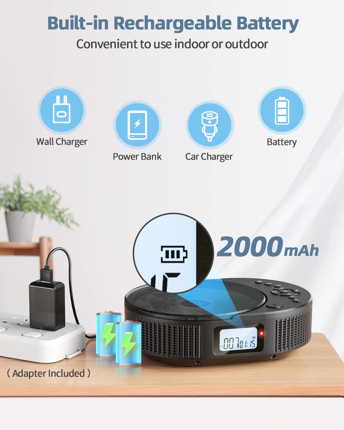 Cd Player Portable, Feleman Upgraded 2 In 1 Portable Cd Player & Bluetooth Speaker, Rechargeable Boombox Cd Player For Car/Home