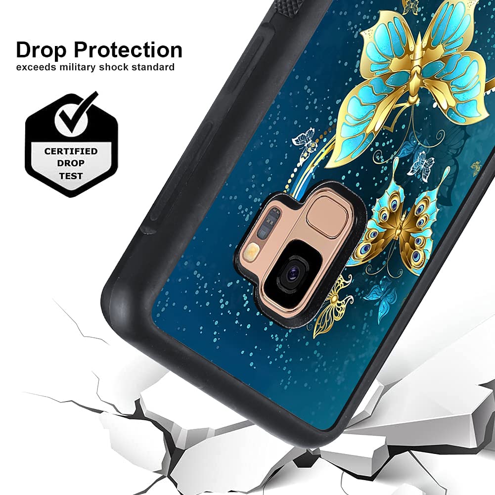 Ook Compatible With Samsung Galaxy S9 5.8 Inch Case, [Built In Screen Protector],Cute Blue Butterfly Design Hard Pc Back Anti Sl