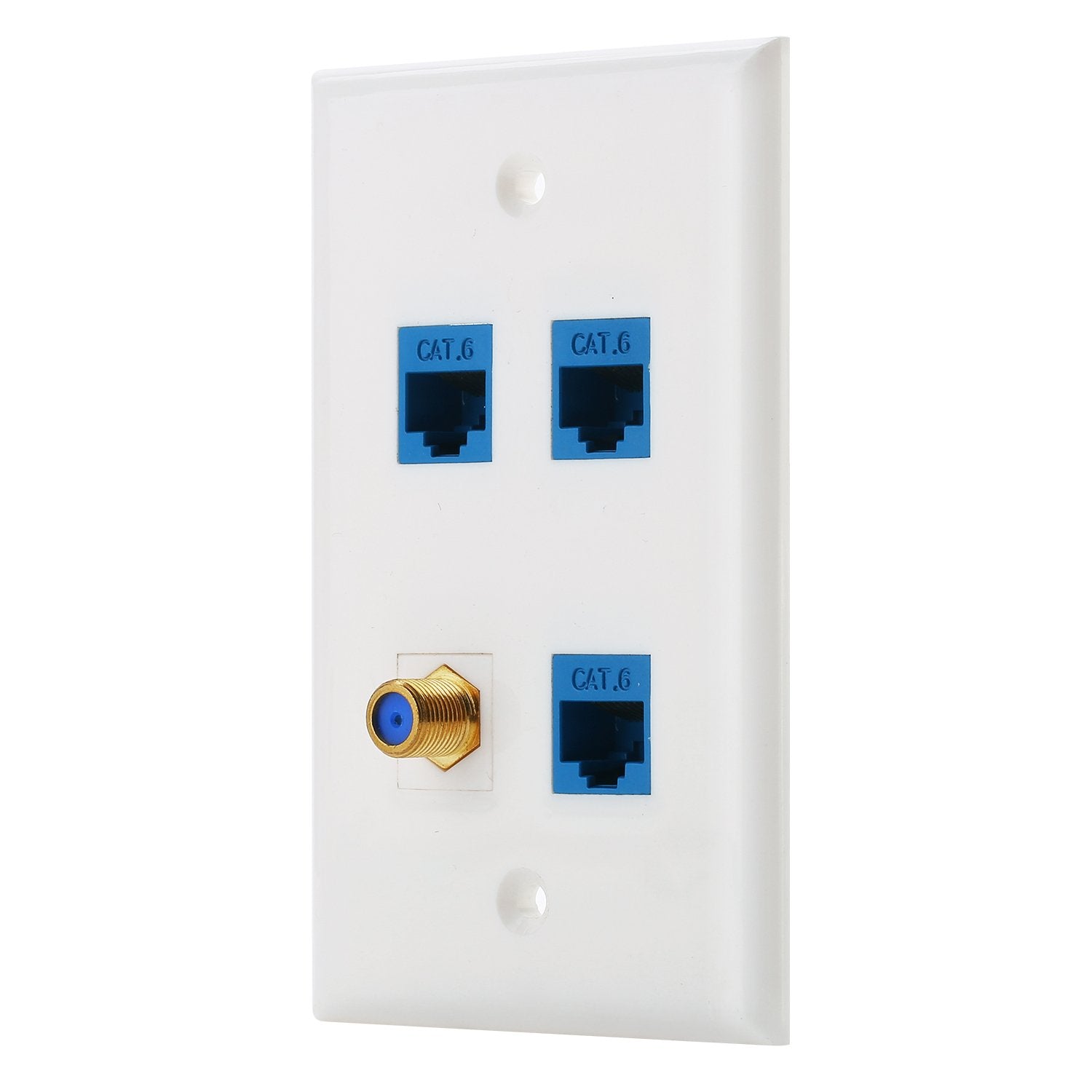 Ibl 4 Port Wall Plate With Gold Plated Coaxial Tv Cable F Type + 3 Port Cat6 Ethernet Female To Female Jack In White