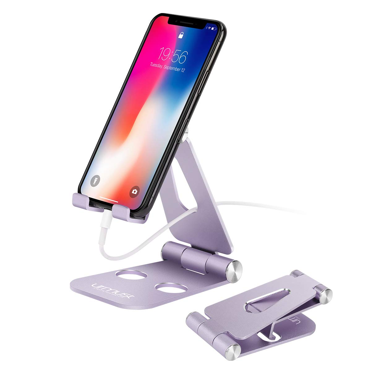 Urmust Cell Phone Stand For Desk Adjustable Foldable Phone Holder For Office Portable Desktop Dock Compatible With Iphone 15 14 13 12 11 Max Pro Xs Xr X 8 7 6, Ipad Mini, Tablets 7 10' (Purple)
