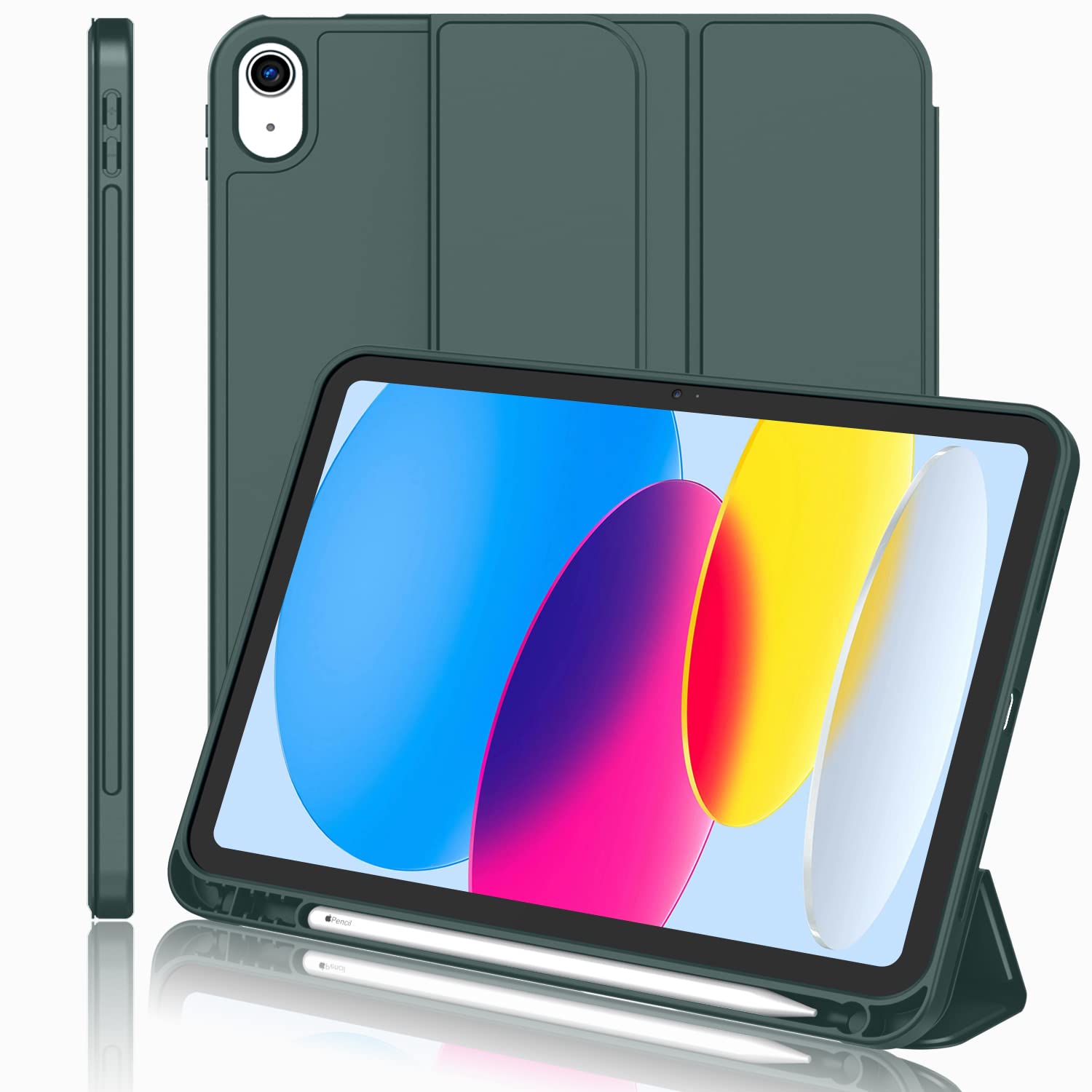 Imieet New Ipad (A16) 11Th Generation Case 11 Inch 2025, Ipad 10Th Generation Case 2022 10.9 Inch With Pencil Holder, Trifold Stand Smart Cover With Soft Tpu Back,Auto Wake/Sleep(Midnight Green)