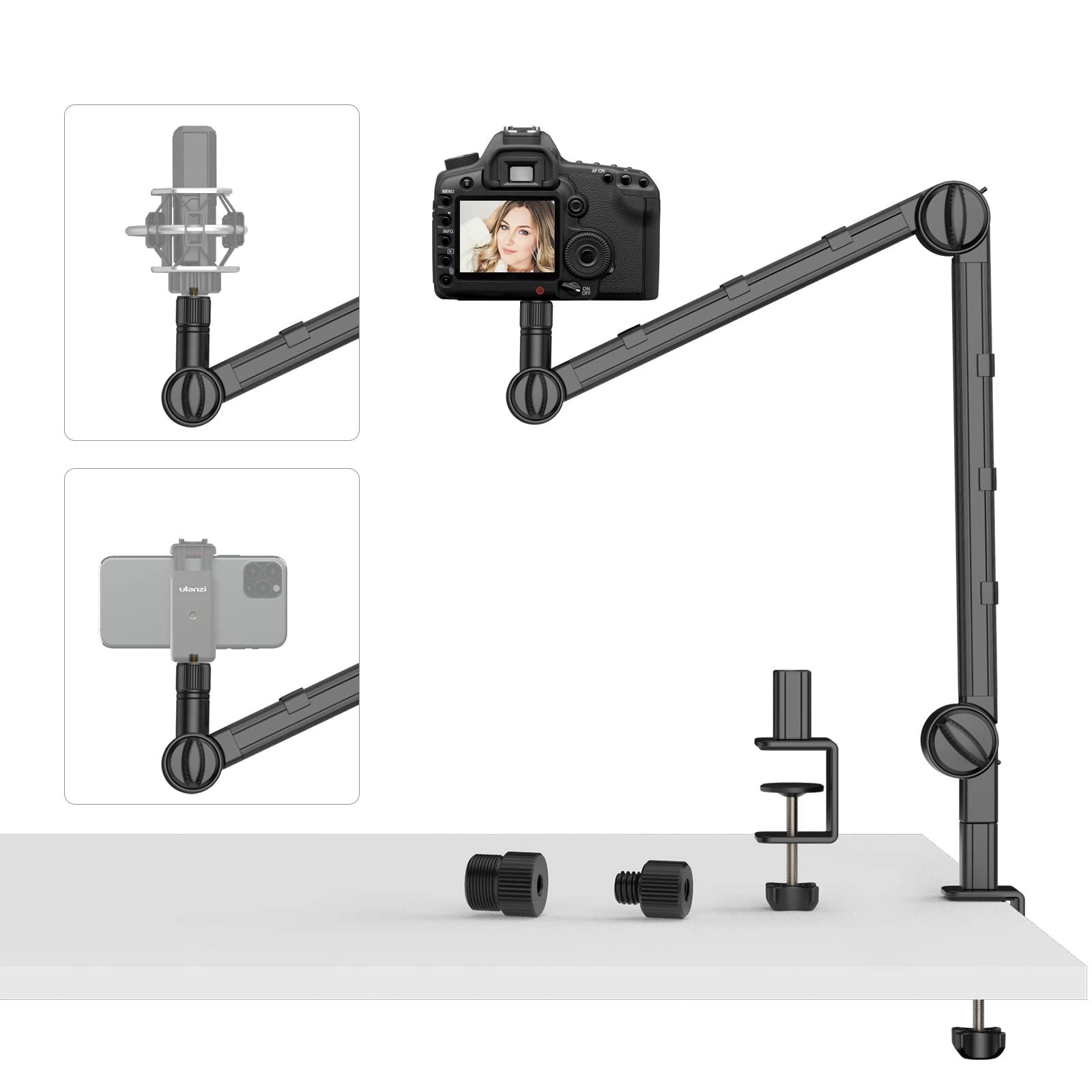 Pictron Vijim Ls25 Camera Desk Mount, Flexible Overhead Webcam Stand With Boom Arm, Table C Clamp Suitable For Photography Videography Live Stream