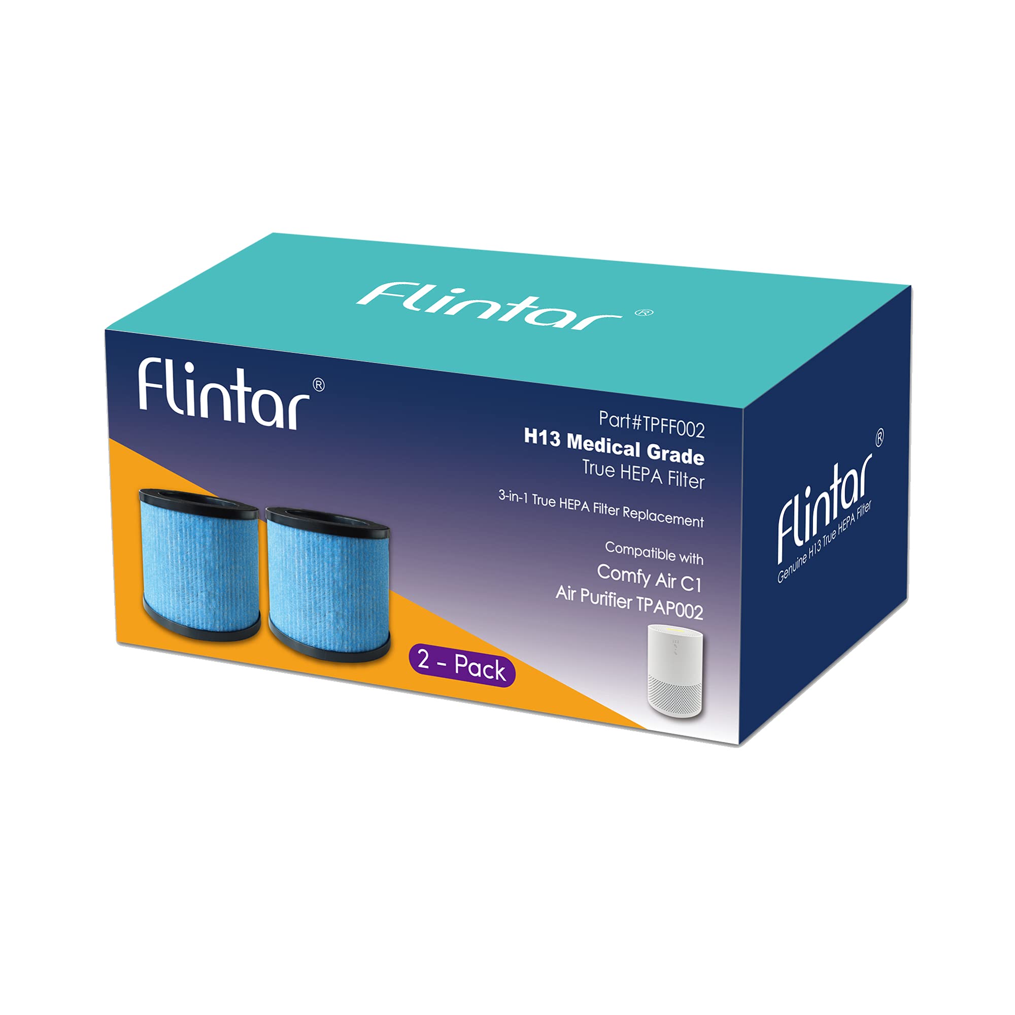 Flintar Tpap002 True Hepa Replacement Filters, Compatible With Toppin Tpap002 Hepa Air Purifier Comfy Air C1, 3 In 1 H13 Grade T
