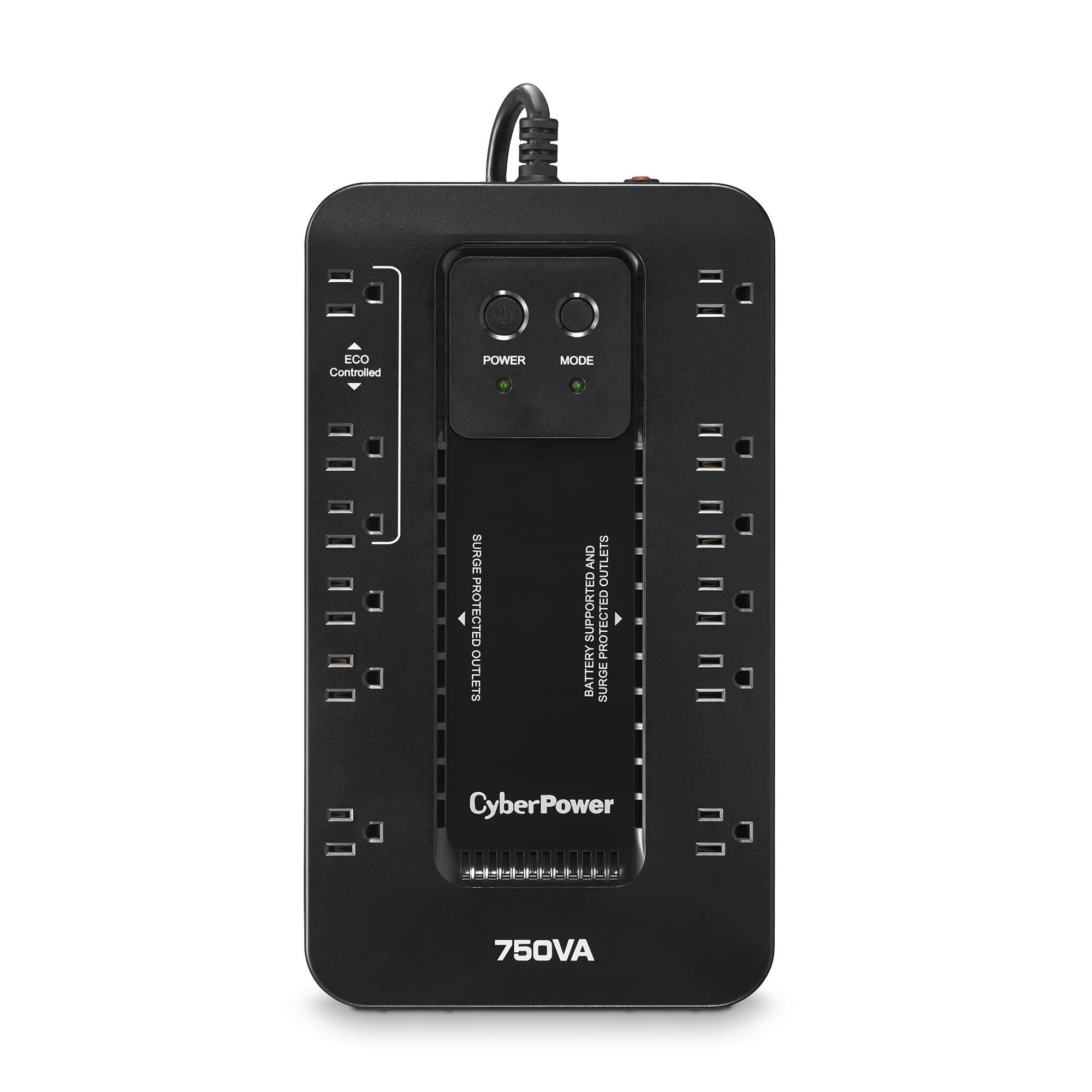 Cyberpower Ec750G Ecologic Battery Backup & Surge Protector Ups System, 750Va/450W, 12 Outlets, Eco Mode, Compact Uninterruptibl
