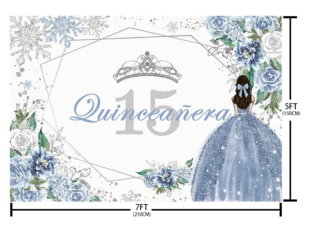 Sendy 7X5Ft Quinceanera 15Th Birthday Backdrop For Sweet Girl Mis Quince Anos 15Th Birthday Party Decorations Blue Silver Glitte