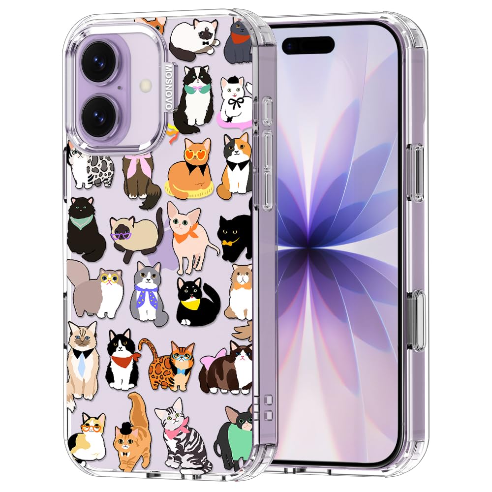 MOSNOVO for iPhone 17 Case | Military Grade 6.6ft Drop Tested | Camera Control | Clear with Cute Cats Design