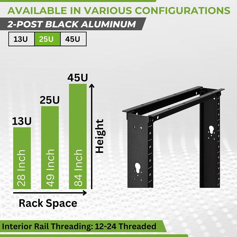 Navepoint 25U 2 Post Open Frame Server Rack For 19 Inch Equipment, Av, Networking, Data & It Devices, 2 Post Rack 25U 661Lbs Wei