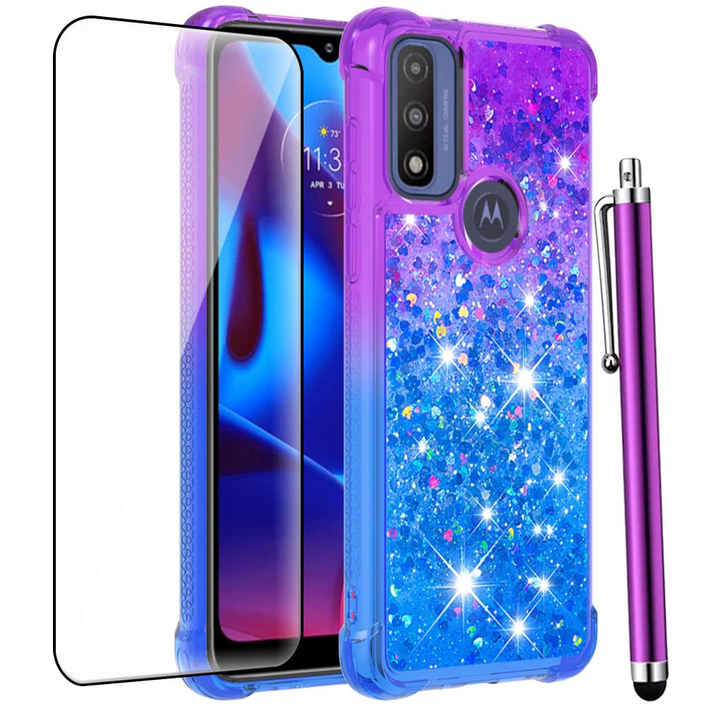 Caiyunl For Moto G Play 2023 Phone Case, Moto G Power 2022 / Moto G Pure Case With Screen Protector, Women Girls Glitter Bling F