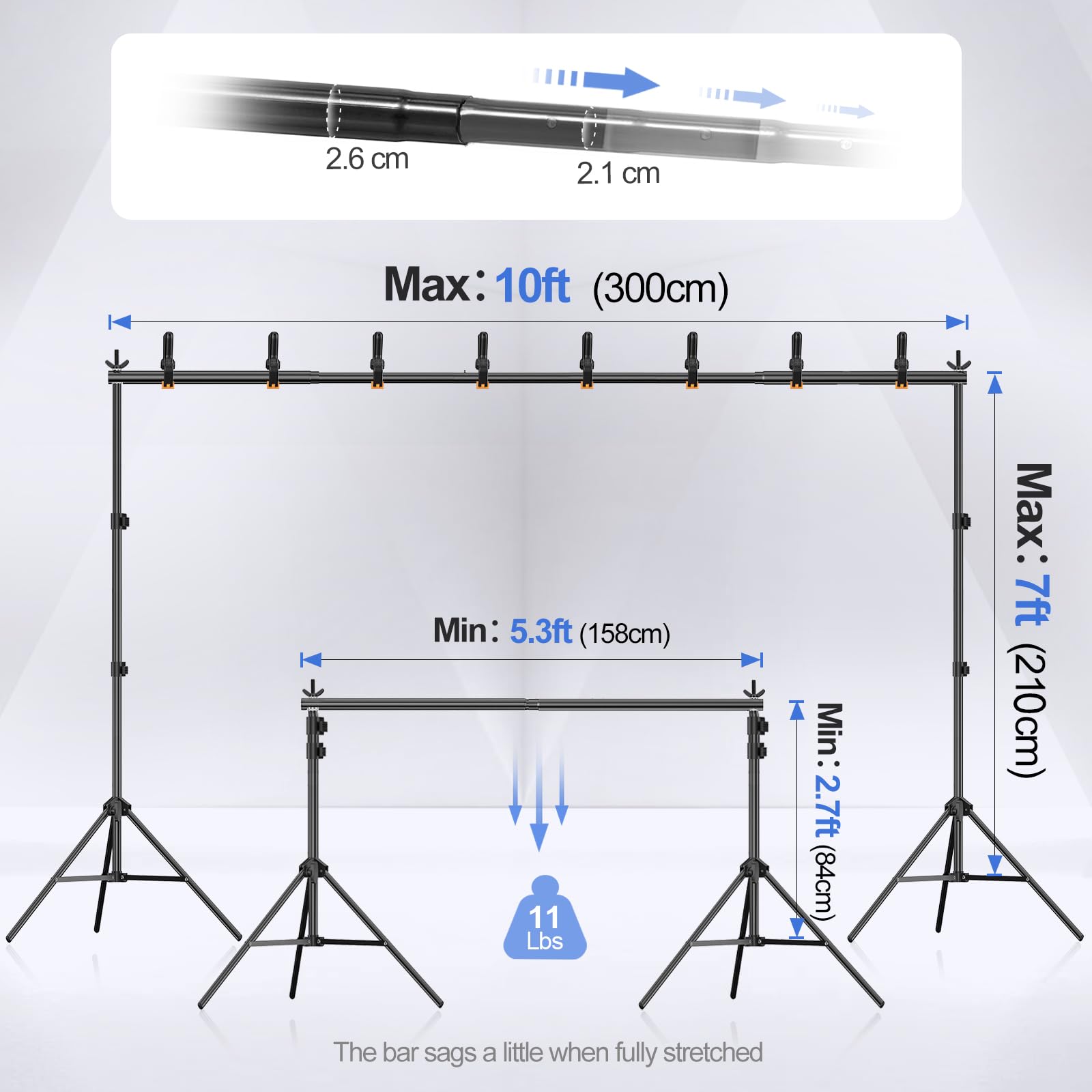 Emart Backdrop Stand 10X7Ft(Wxh) Photo Studio Adjustable Background Stand Support Kit With 2 Crossbars, 8 Clamps, 2 Sandbags And Carry Bag For Parties, Events Decoration, Wedding, Photography