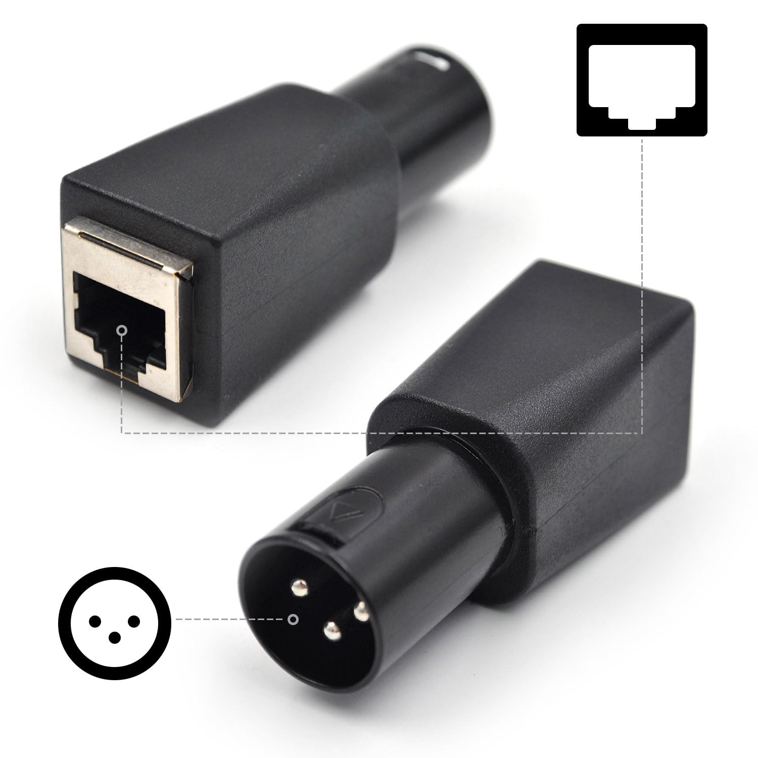 Zhupoub (4Pack) Male 3 Pin Xlr Adapter Plug Dmx To Rj45 Connector To Ethernet, Black