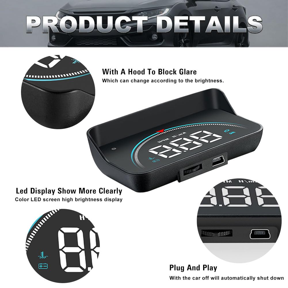 Newsmarts Car Hud Head Up Display, M8 Gauge Speed/Rpm/Voltage Warning Dash Screen Projector